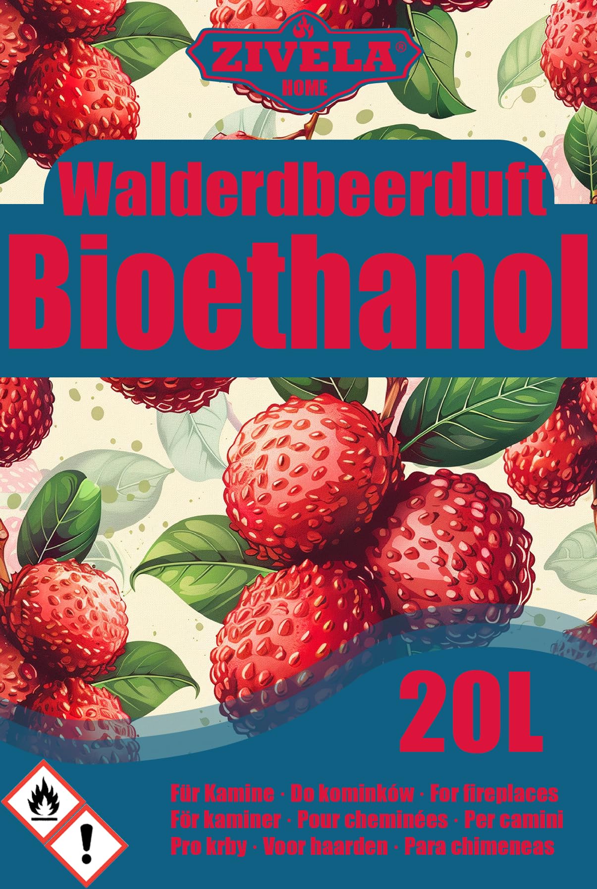 Bioetanolo 96,6% 20 l | alcool biologico profumo di fragola boschiva 96,6% 20 l | bioetanolo per camino, camino da tavolo | bioetanolo profumo di fragola | combustione pulita, senza fumo, fiamma