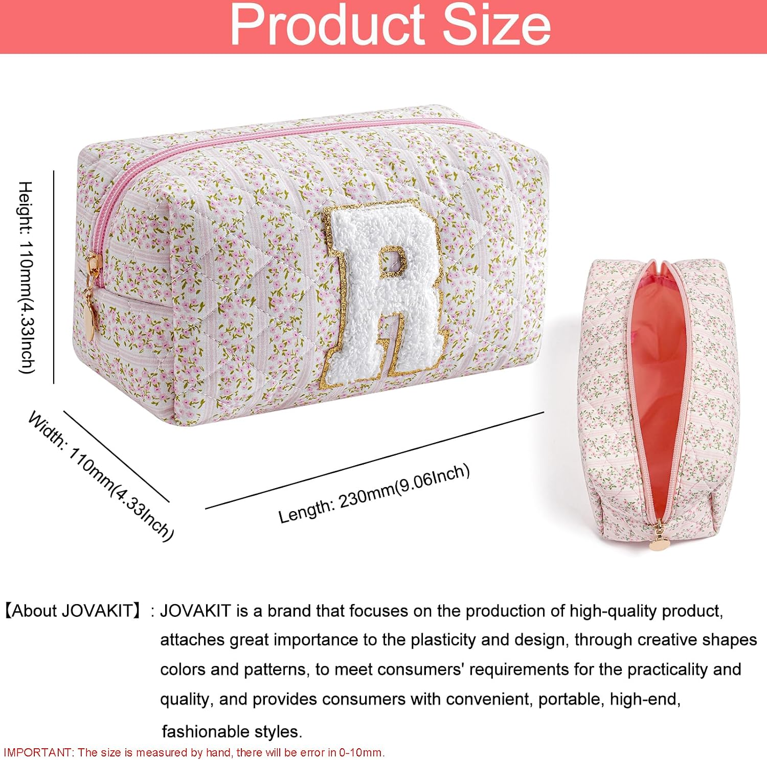 JOVAKIT Alphabet Makeup Bag Cosmetic Bag for Women, Christmas Gifts for Girls Age 6-18, Floral Flowers Coquette Travel Toiletry Zipper Make Up Pouch Organizer Trendy Stuff (Pink Floral R) image 4