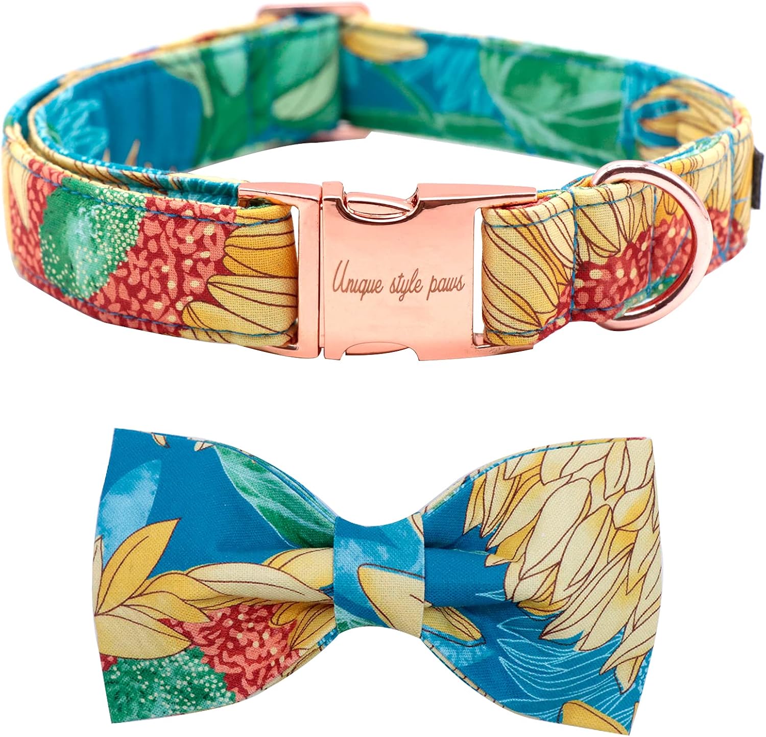Unique style paws Girl Dog Collar, Puppy Collar with Bowtie, Sunflower Print Adjustable Dog Collar Pet Gift for XX-Small Dogs and Cats