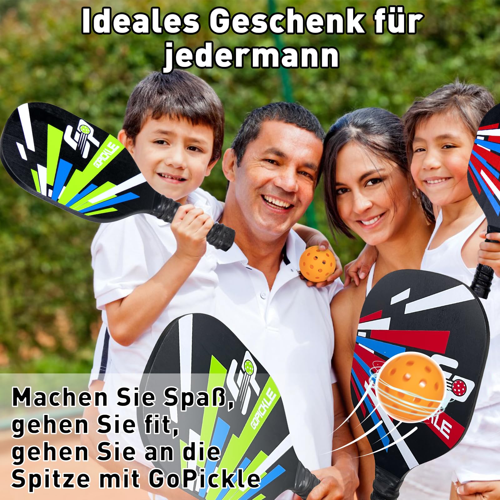 GoPickle Pickleball Set - 4 Premium-Holzpaddel, 4 Bälle, Wasserdichte Tragetasche - Indoor & Outdoor Schläger Für Anfänger Und Erwachsene