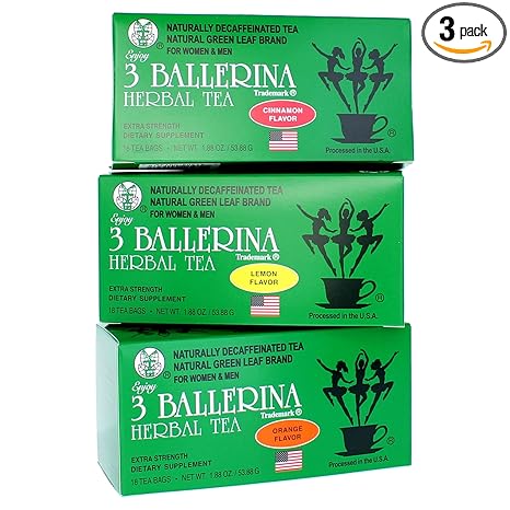 3 Ballerina Tea Extra Strength for Men and Women 3 Boxes Flavored Bundle (Orange, Lemon and Cinnamon Flavors)