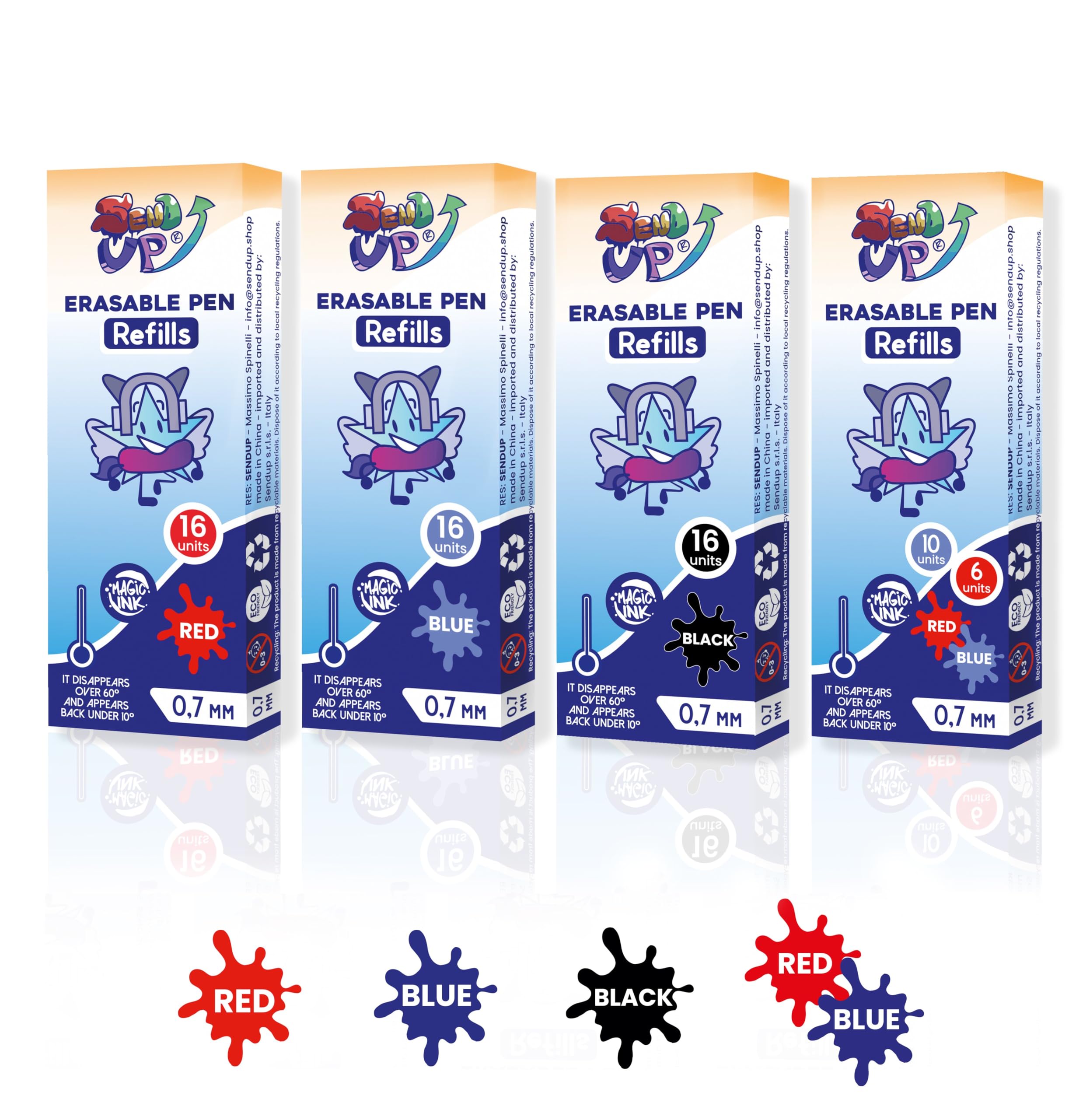 16 Ricariche XXL Penna Gel Cancellabile ROSSE, Punta 0,7mm, Compatibile Legami, +20% Inchiostro, Scatola Cartone