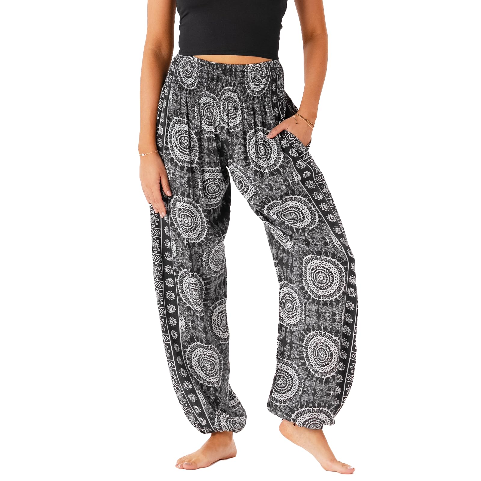 Lotus and Luna Women's Harem Pants Thai Pants for Beach &amp; Lounge High Waisted Flowy Boho Pants Genie Pants Yoga Pants