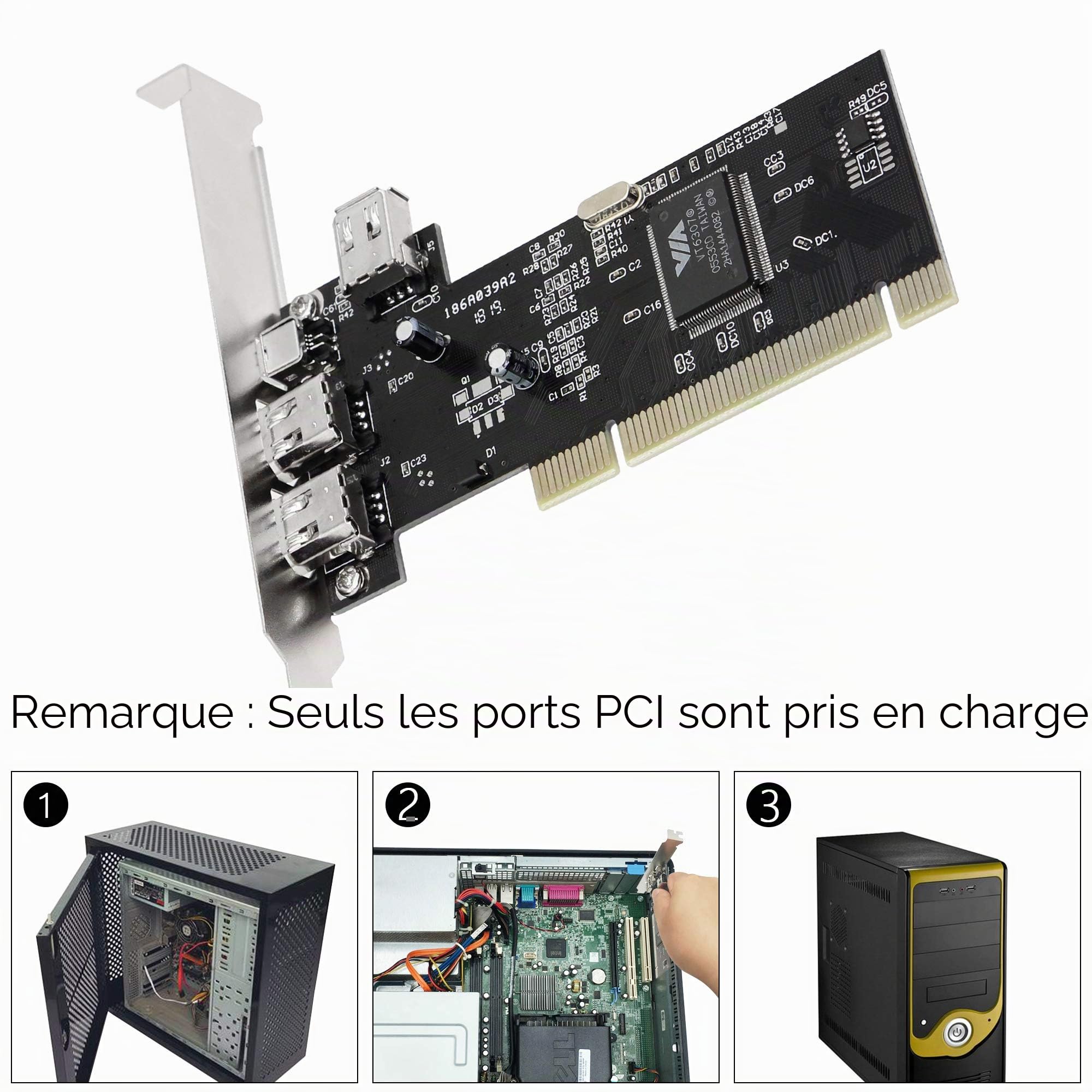 CERRXIAN Carte contrôleur PCI Firewire 3 ports IEEE 1394 pour PC de bureau