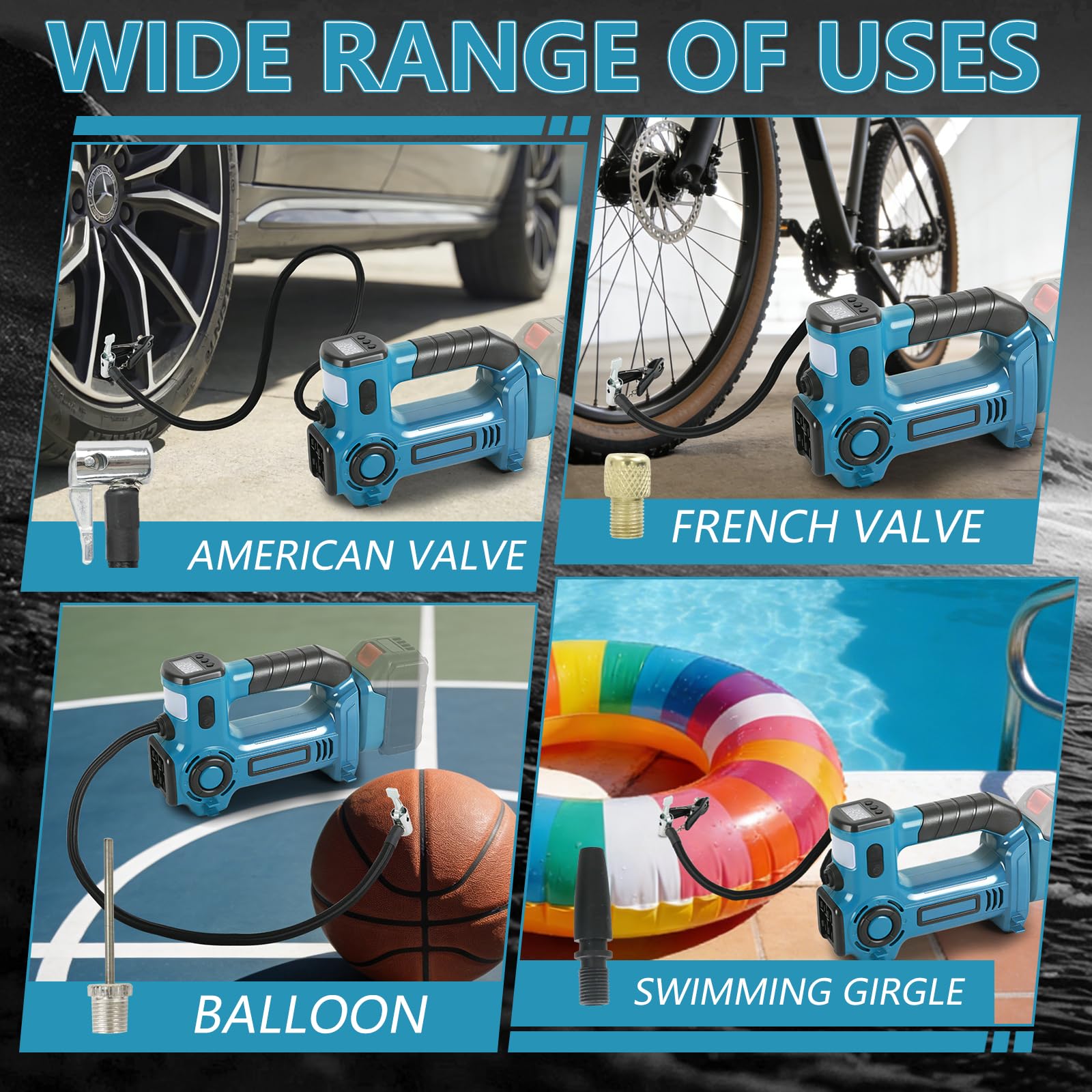 Inflador Compresor compatible con Makita 18 V, Compresor de Aire Portátil con Manómetro Digital para Coche, Moto, Pelotas de Bicicleta, Presión Máxima de Aire 830 kPa (sin batería)