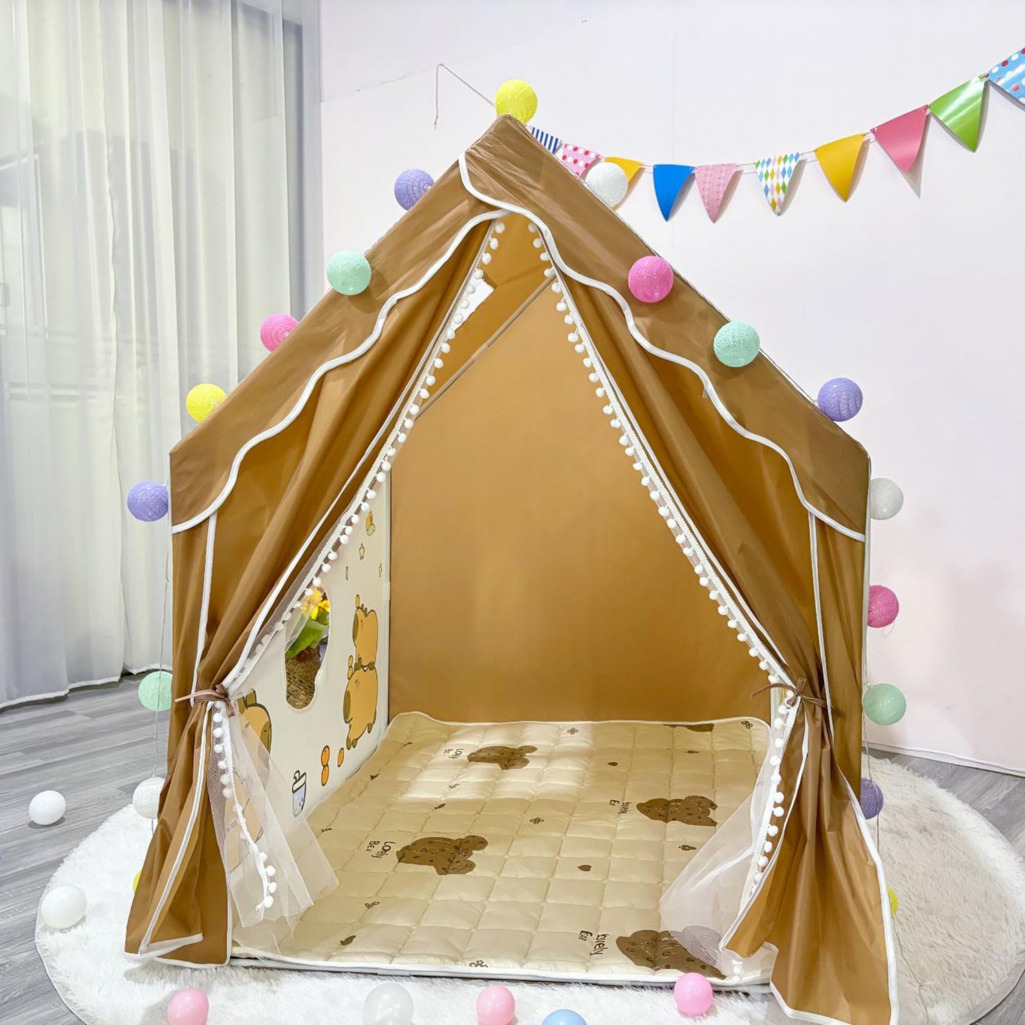 Spielzelt Kinder Indoor mit Zeltunterlage, 120 * 100 * 130 cm Capybara-Motiv Zelt Kinderzimmer, Spielzelte für Kleinkinder ab 3 Jahre (Mit Zeltunterlage)