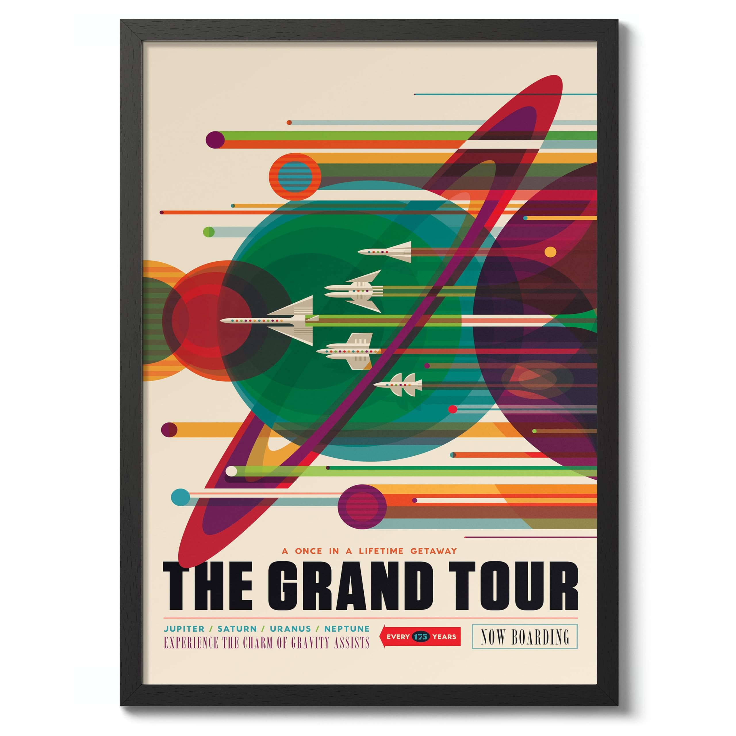Grand Tour Retro Nasa Space Grand Tour Travel Art Poster, Planet Travel Prints, Vintage Astronomy Home Decor, Astronaut Space Print, Archival Matte, A2 (Black Frame) - 59.4x42cm โ image 1
