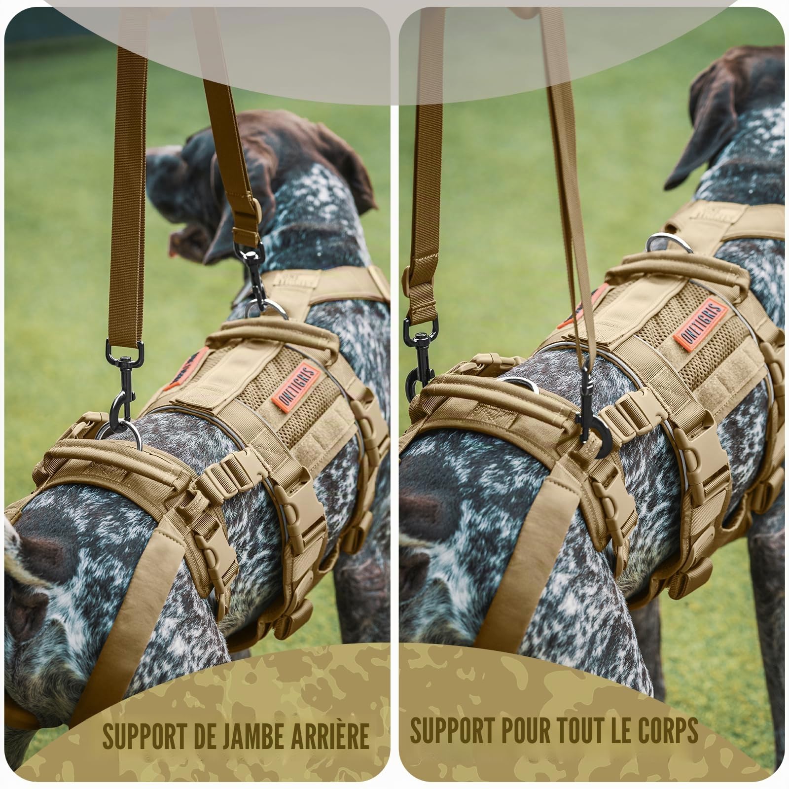 OneTigris Harnais pour chien, SKYEWALKER Support réglable avec 2 poignées pour le soutien et la rééducation, adapté pour les chiens de taille moyenne et grande, marron, XL
