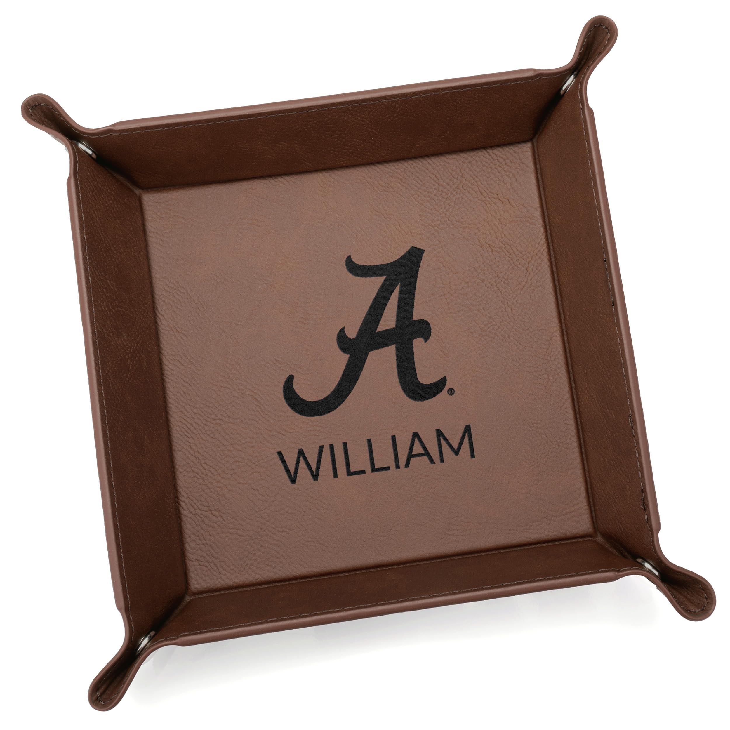 Lifetime Creations Personalized Alabama Crimson Tide Valet Tray (Dark Brown) - Officially Licensed, Vegan Leather Men's Catchall, Graduation Father's