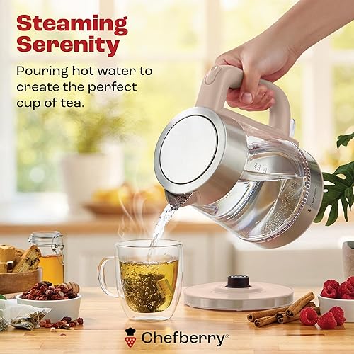 Miniatura 4 de Hervidor eléctrico para hervir té caliente y agua  Caldera de vidrio de borosilicato de acero inoxidable de 1.8L sin plástico, apagado automático,