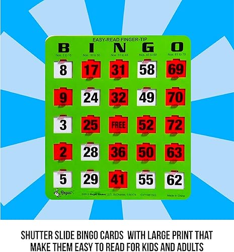 Miniatura 7 de Regal Bingo - Tarjetas de bingo con diapositivas obturadoras - 8 x 9 pulgadas - Cartulina verde de 5 capas - Fácil de leer - Sin duplicados -