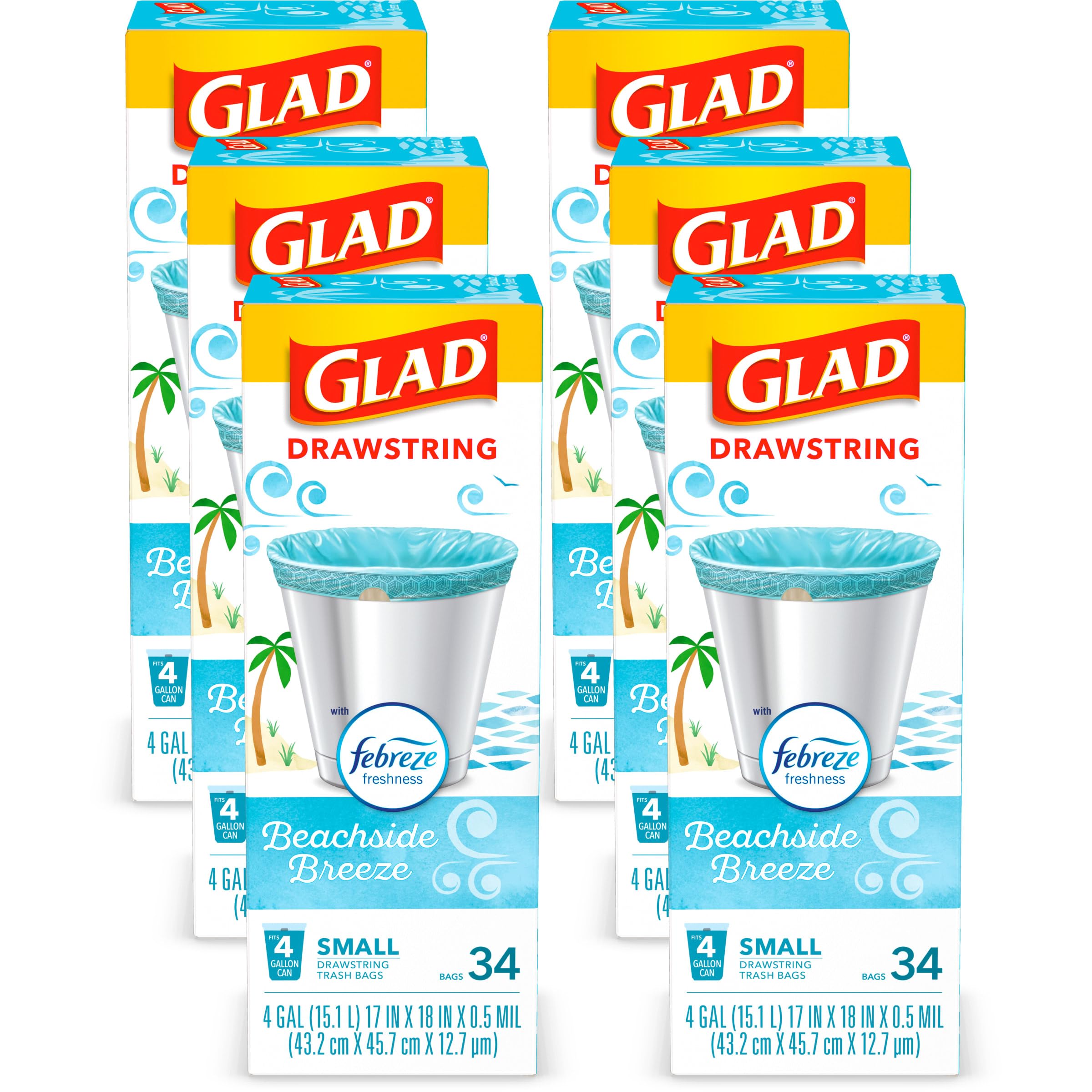 GladOdorShield Small Drawstring Trash Bags Febreze Beachside Breeze  Gallon 34 Count