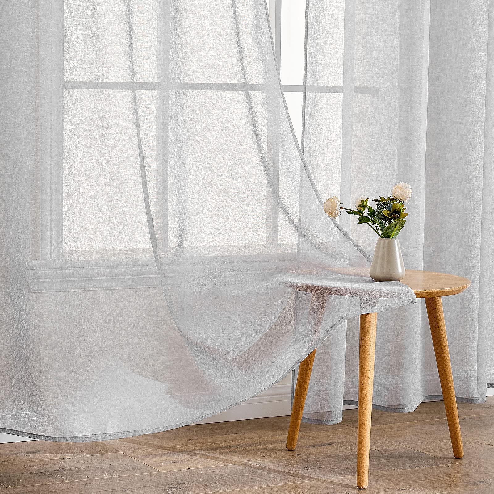 EMEMA 2 Panels Transparent Voile Curtains with Soft Eyelets Windows for Bedroom and Living Room Elegant Living Room 140 x 235 cm Grey - Image 3