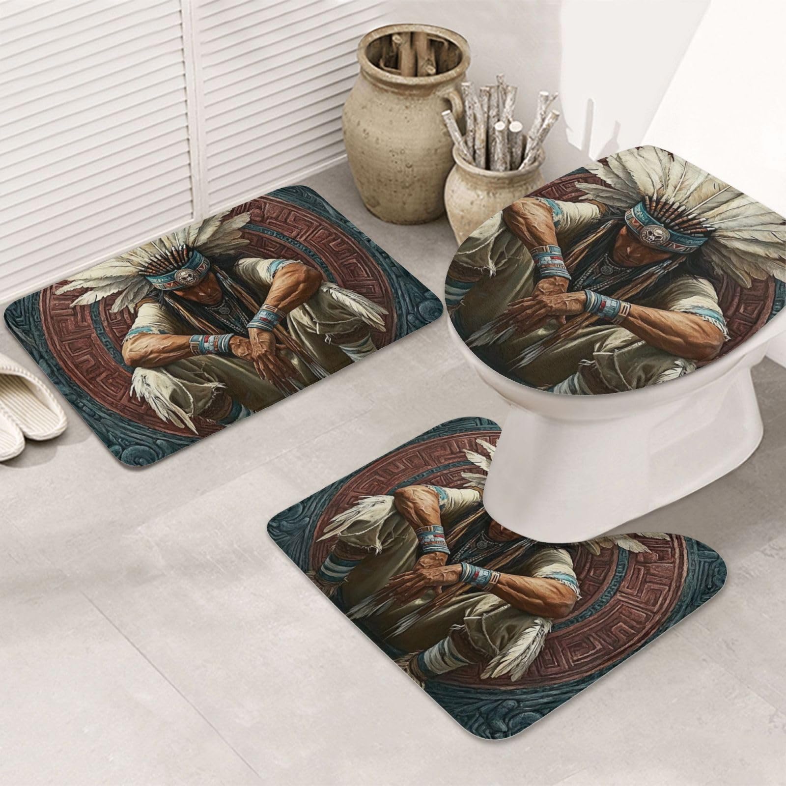 Alfombras de baño antideslizantes para evitar suelos fríos juego de 3 piezas retro