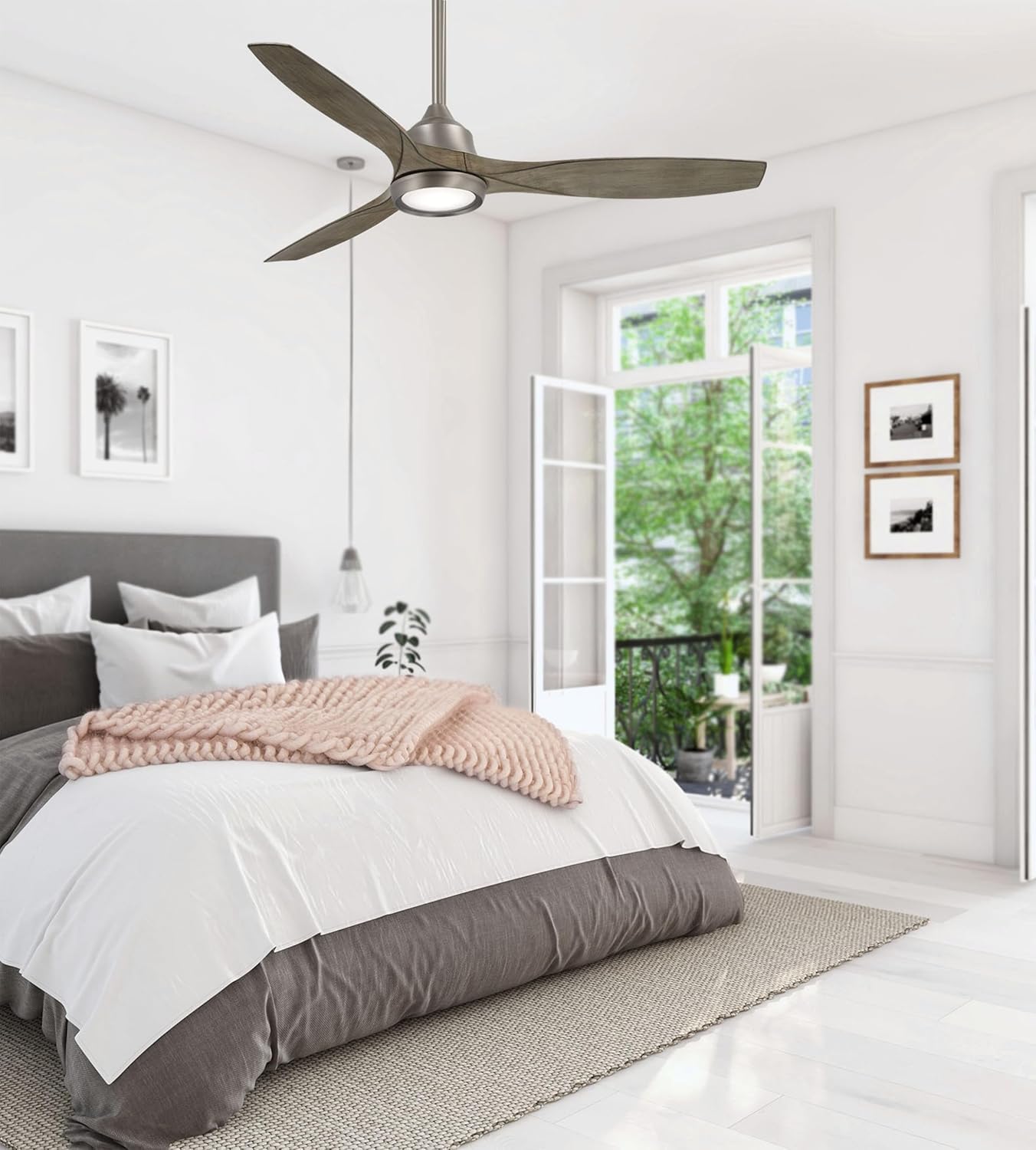 Minka-Aire F749L-BNK Skyhawk 60 Inch LED Ceiling Fan with Carved Wood Blades, Integrated LED Light and DC Motor in Burnished Nickel Finish