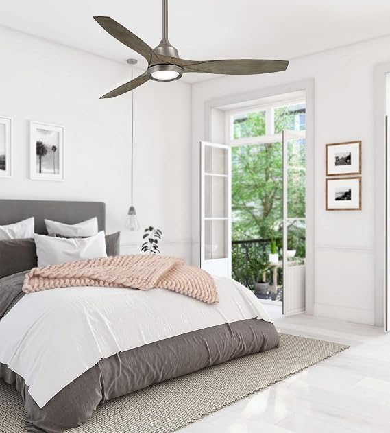 Minka-Aire F749L-BNK Skyhawk 60 Inch LED Ceiling Fan with Carved Wood Blades, Integrated LED Light and DC Motor in Burnished Nickel Finish