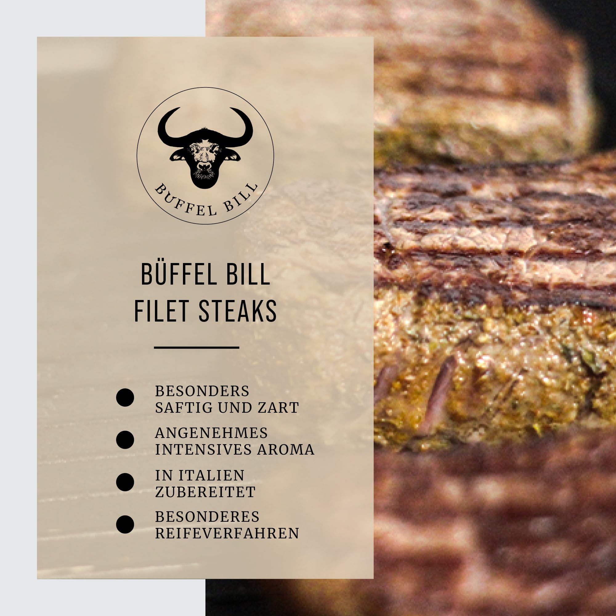 Büffel Bill Büffel Filet Steak 2x200g I Zart-saftiges, aromatisches Tenderloin vom italienischen Wasserbüffel Büffelfilet zum Kurzbraten und Grillen