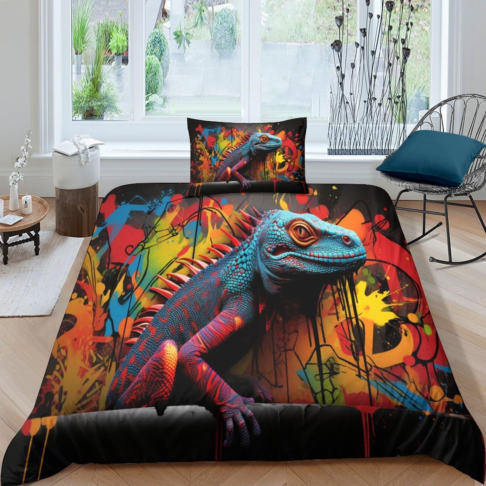 Housse de couette 135x200 microfibre avec motif de reptile en impression 3D
