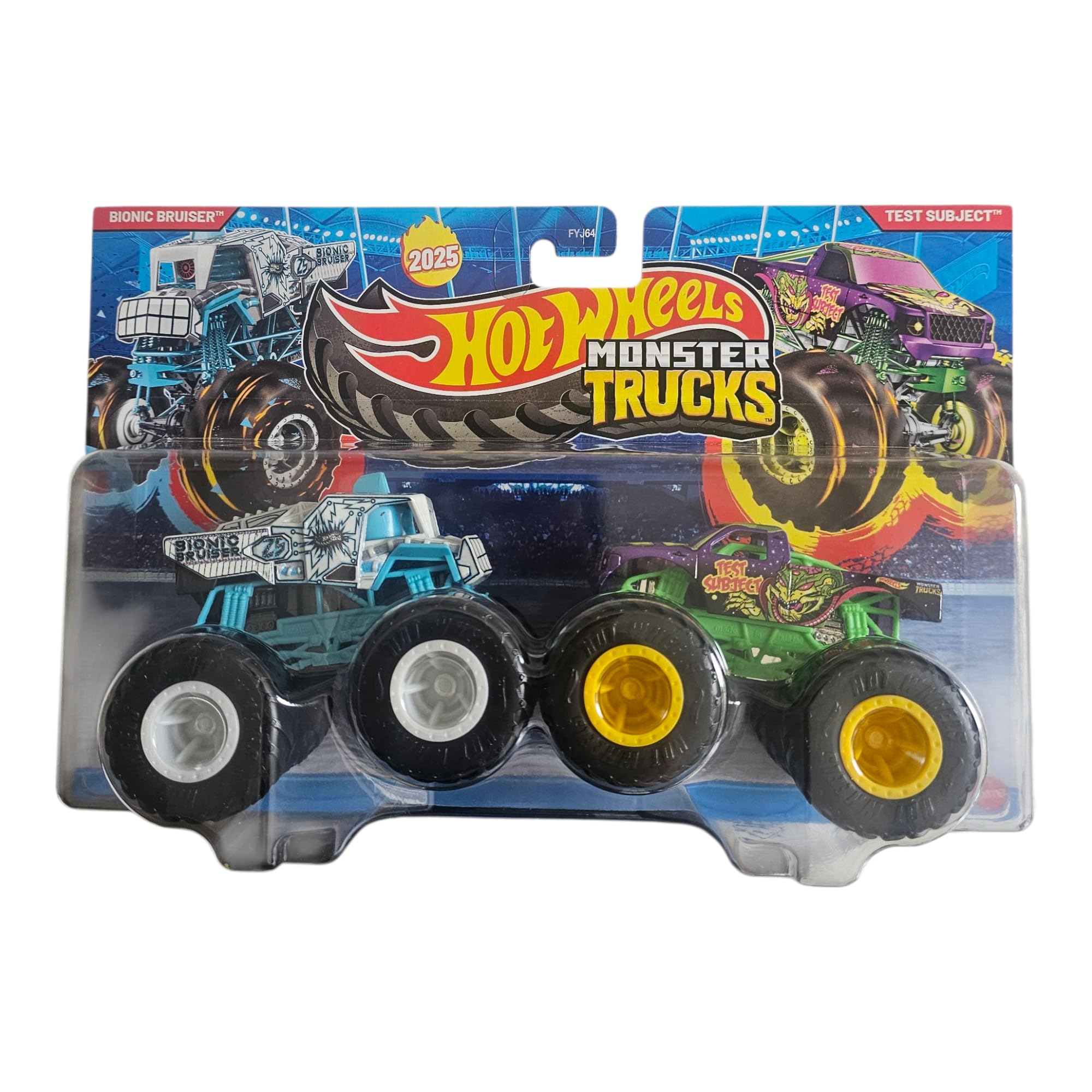 Hot Wheels Monster Trucks, Bionic Bruiser vs Test Subject, 2-Pack Die-Cast Vehicle Set, 2025 Edition