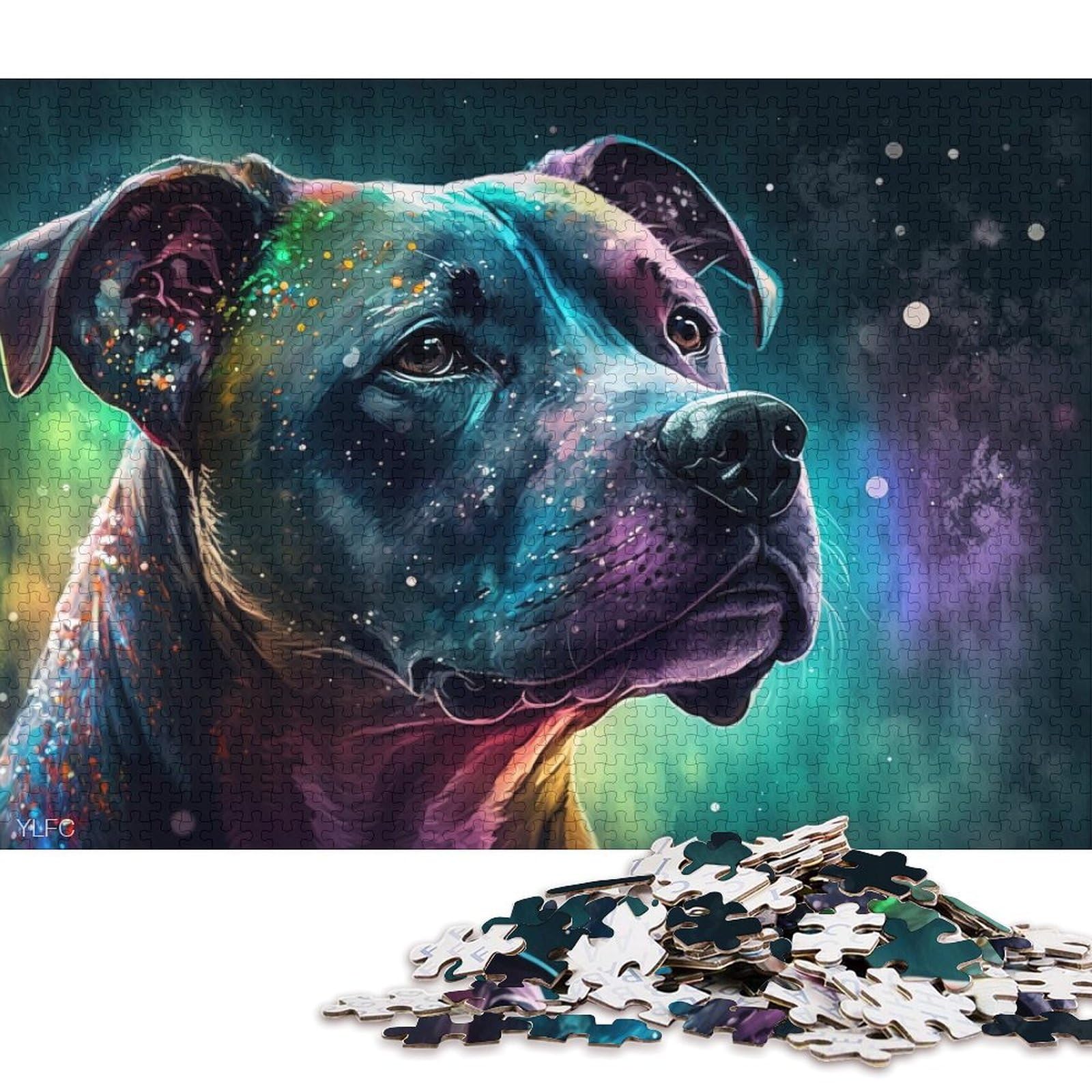 Jigsaw Puzzles for Adults Staffordshire Bull Terrier Dog 1000 Adult Pieces Jigsaw Puzzle Wood Puzzle for Adults & Kids Age 12 Up Educational Game Challenge Toy 75 * 50cm/1000pcs