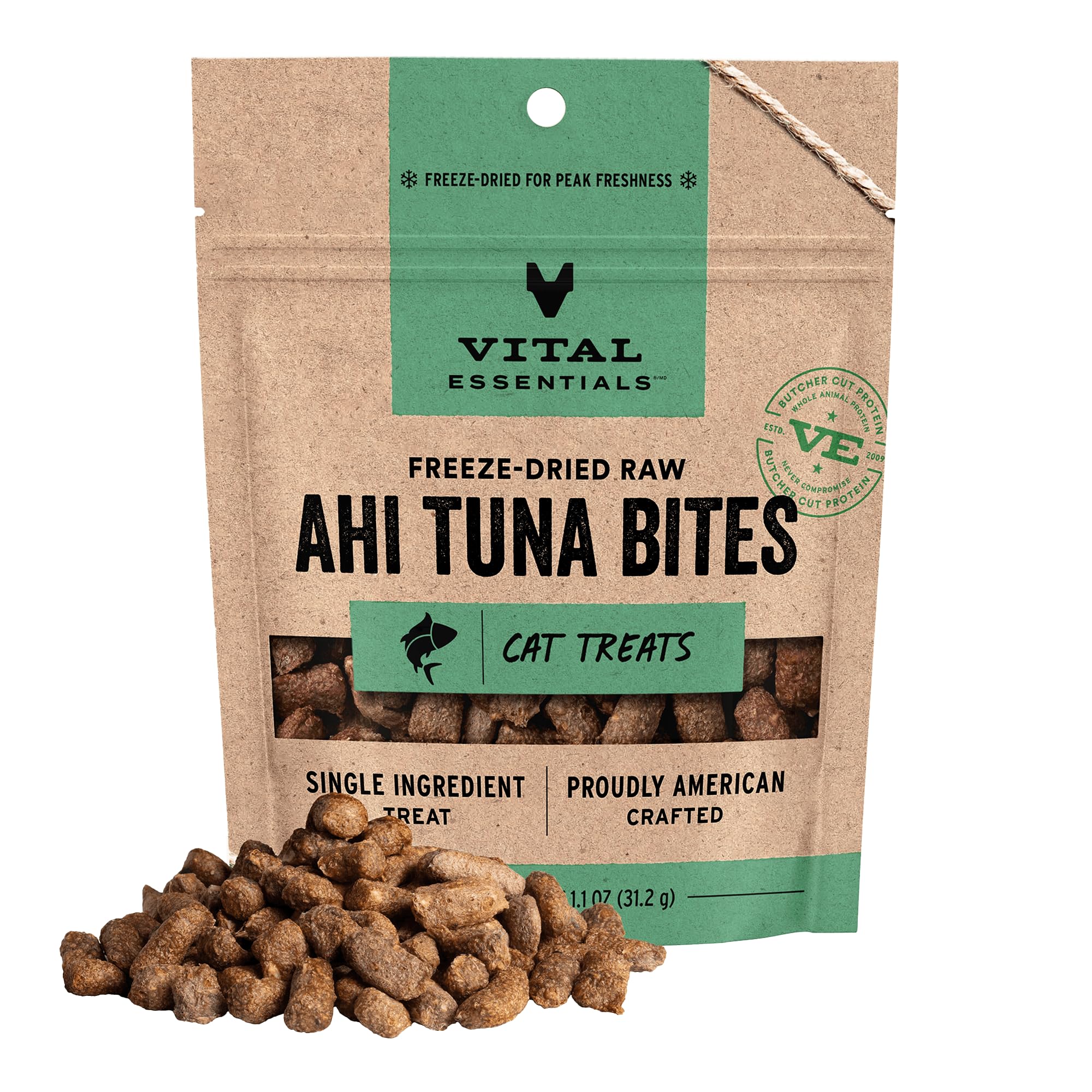 Vital Essentials Ahi Tuna Bites Cat Treats, 1.1 oz | Freeze-Dried Raw | Single Protein | Grain Free, Gluten Free, Filler Free