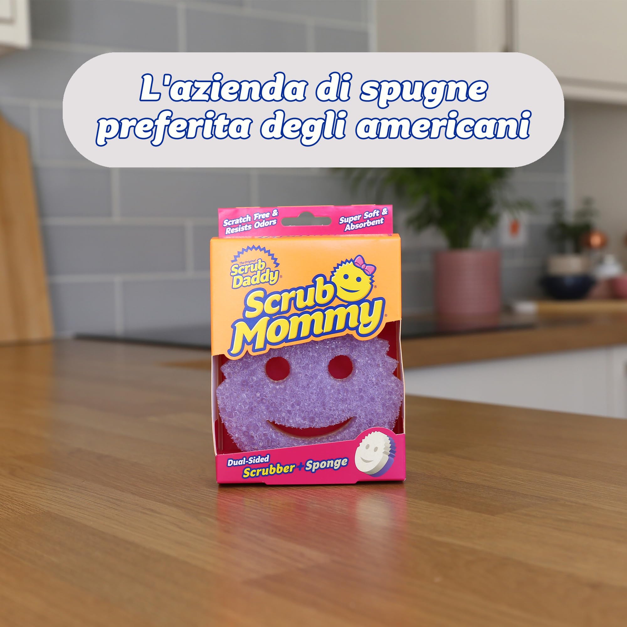 Scrub Daddy Scrub Mommy, Spugna Abrasiva Cucina su Due Lati, Alternativa Prodotti Cucina ai Panni Non Graffiati, Spugna Faccina Sorridente per Lavello, Bagno e Doccia, FlexTexture, Assortita, 4 pz