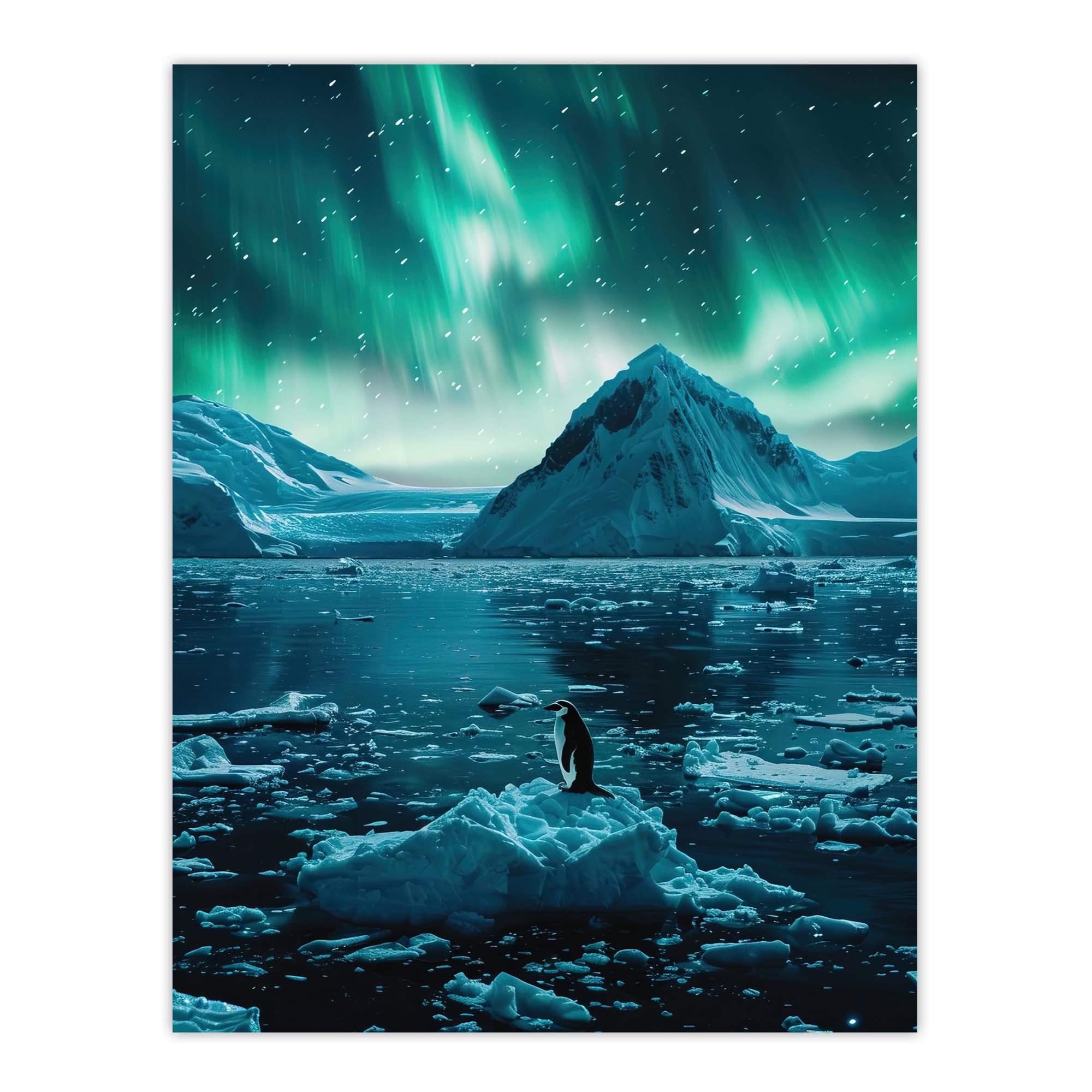 Artery8 Aurora Australis Penguin Antarctica Ice Landscape Living Room Large Wall Art Poster Print Thick Paper 18X24 Inch