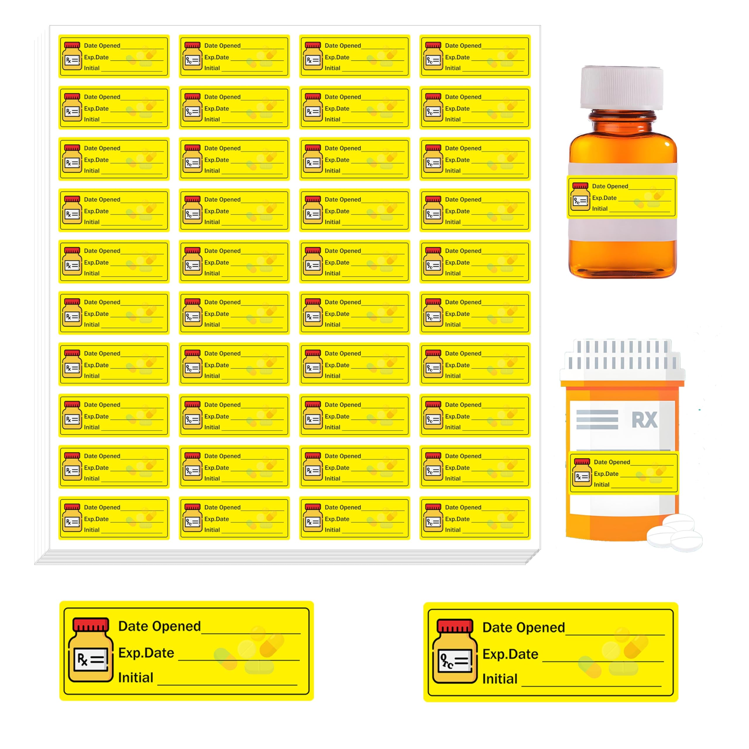 Lot de 1 000 étiquettes adhésives de 5,1 cm avec date d'ouverture pour pharmacie, date d'expiration, étiquettes d'instructions de médicaments pour inventaire, pilules, fournitures de sécurité pour
