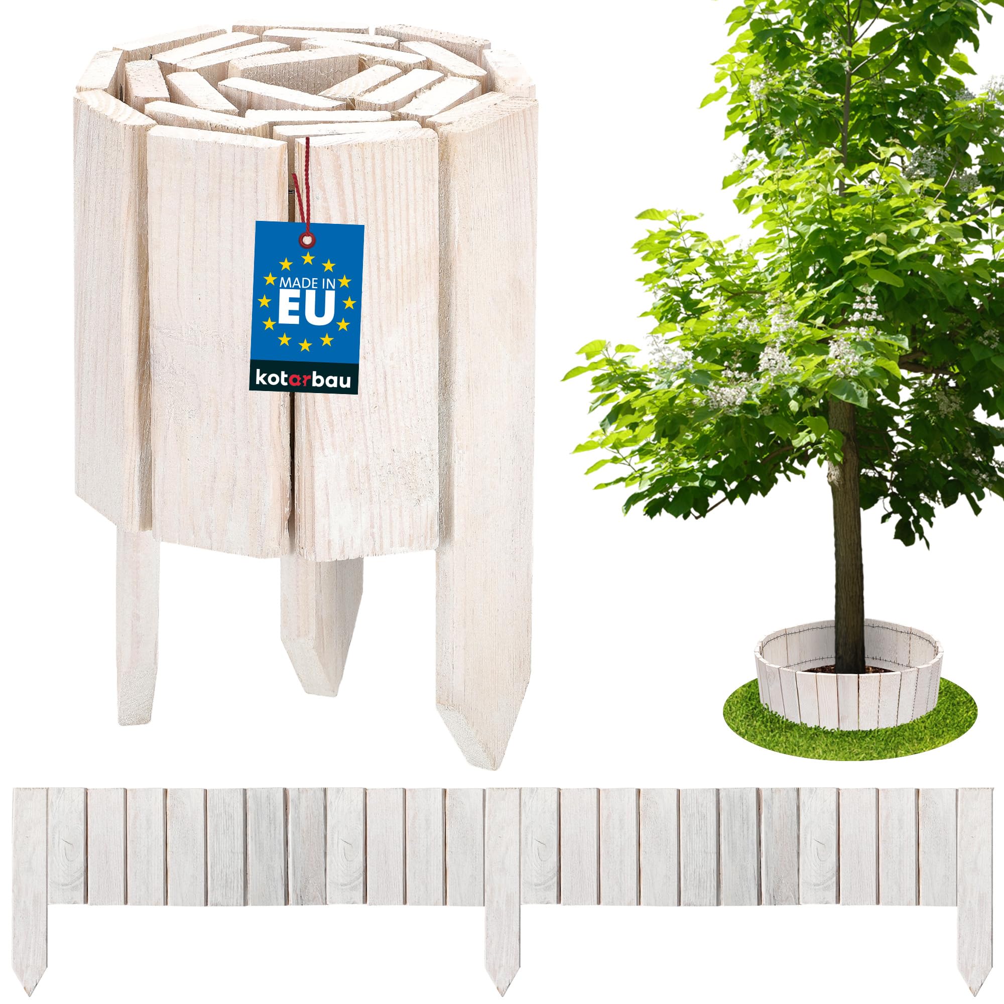 KOTARBAU® Lawn Edging - Garden Edging Border - Pine Wood - 110x15 cm (43.3x5.9 inches) - White - Flexible Log Roll Border - Wooden Mini Fence - Garden Decoration