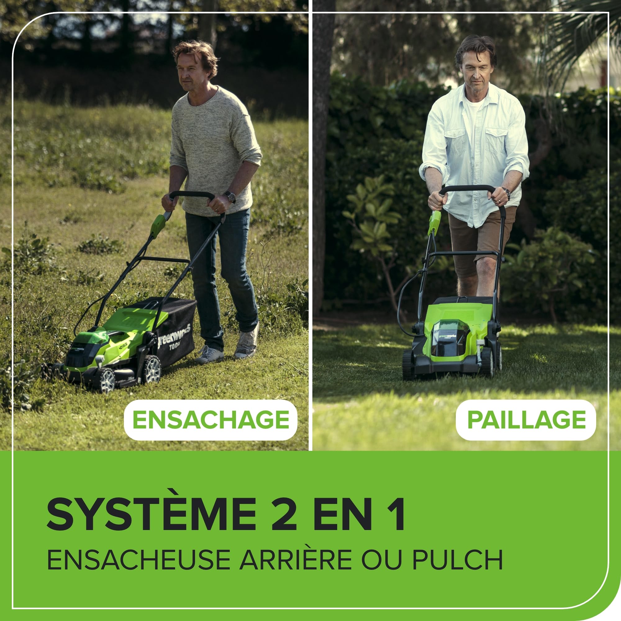 Greenworks 40V Tondeuse à Gazon Sans Fil pour Pelouses Jusqu'à 400m², Largeur de Coupe de 35 cm, Sac de 40L, INCLUS Deux Batteries 40V 2Ah et Un Chargeur, Garantie 3 Ans-G40LM35K2X