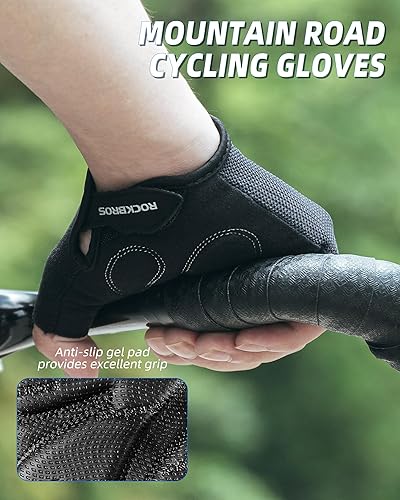 Miniatura 8 de ROCKBROS Guantes de ciclismo para hombres y mujeres - Guantes de bicicleta transpirables - Guantes de medio dedo para ciclismo diario,
