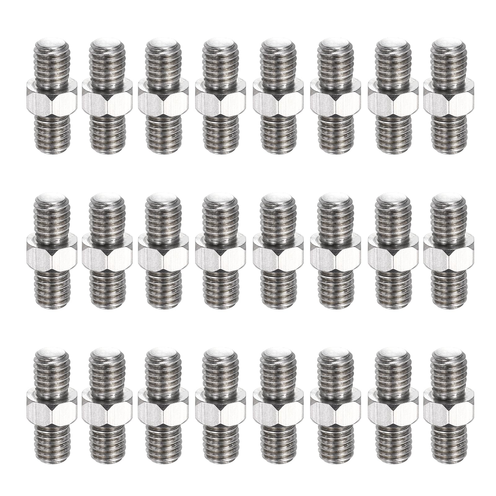 sourcing map 24 Pcs Stainless Steel Double Ended Stud Nut, M6x7+4+7mm Male to Male Double End Threaded Stud for Hex Head Double End Studs Rods Right Left Hand Thread Screws