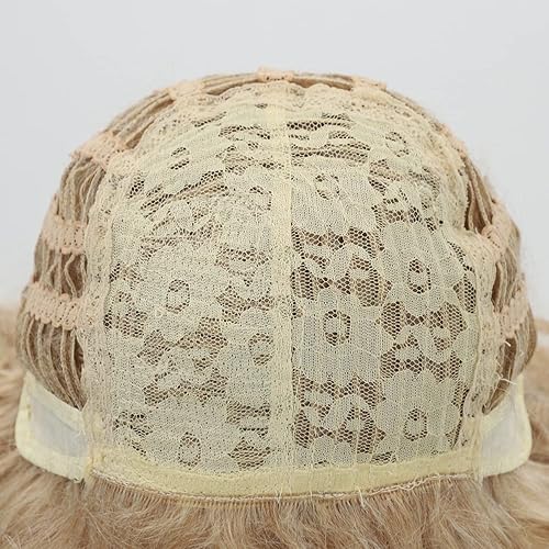 Miniatura 7 de TISHINING Pelucas cortas rubias rizadas para mujeres blancas con flequillo, pelucas de pelo corto sintético mixto rubio para mujeres, aspecto