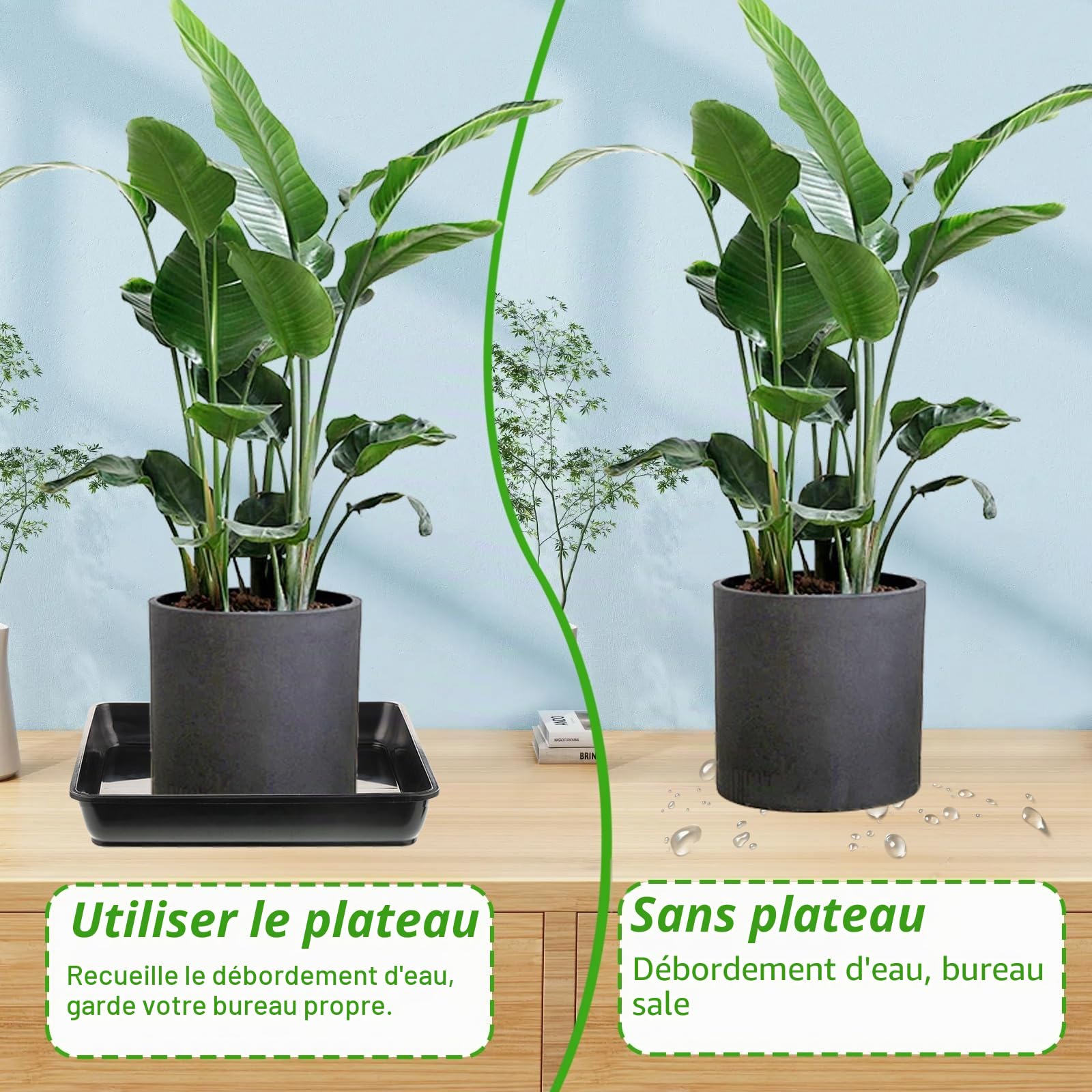 Lot de 6 pots de fleurs carrés - En plastique - Pour plantes d'extérieur et d'intérieur - Rectangulaire - 40 x 40 cm