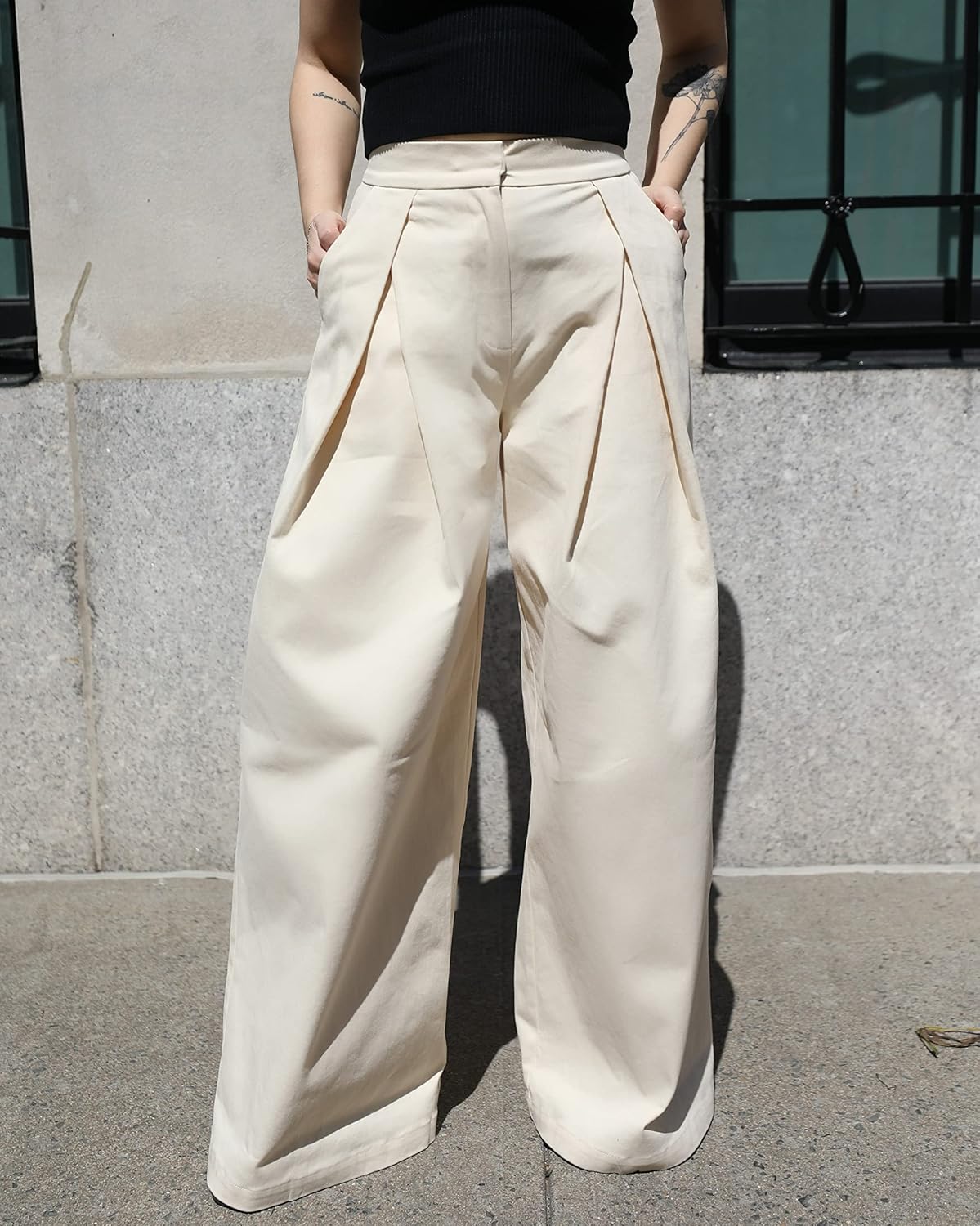 The Drop Women's Crème Brulee Pleat Front Wide Leg Pant by @ivanka.dekoning