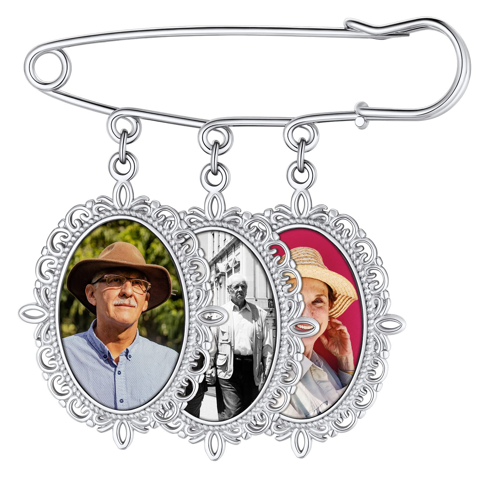 Custom4U Wedding Bouquet Photo Charm Triple Oval Frame Bridal Charm Personalised for Parents Grandparents Families
