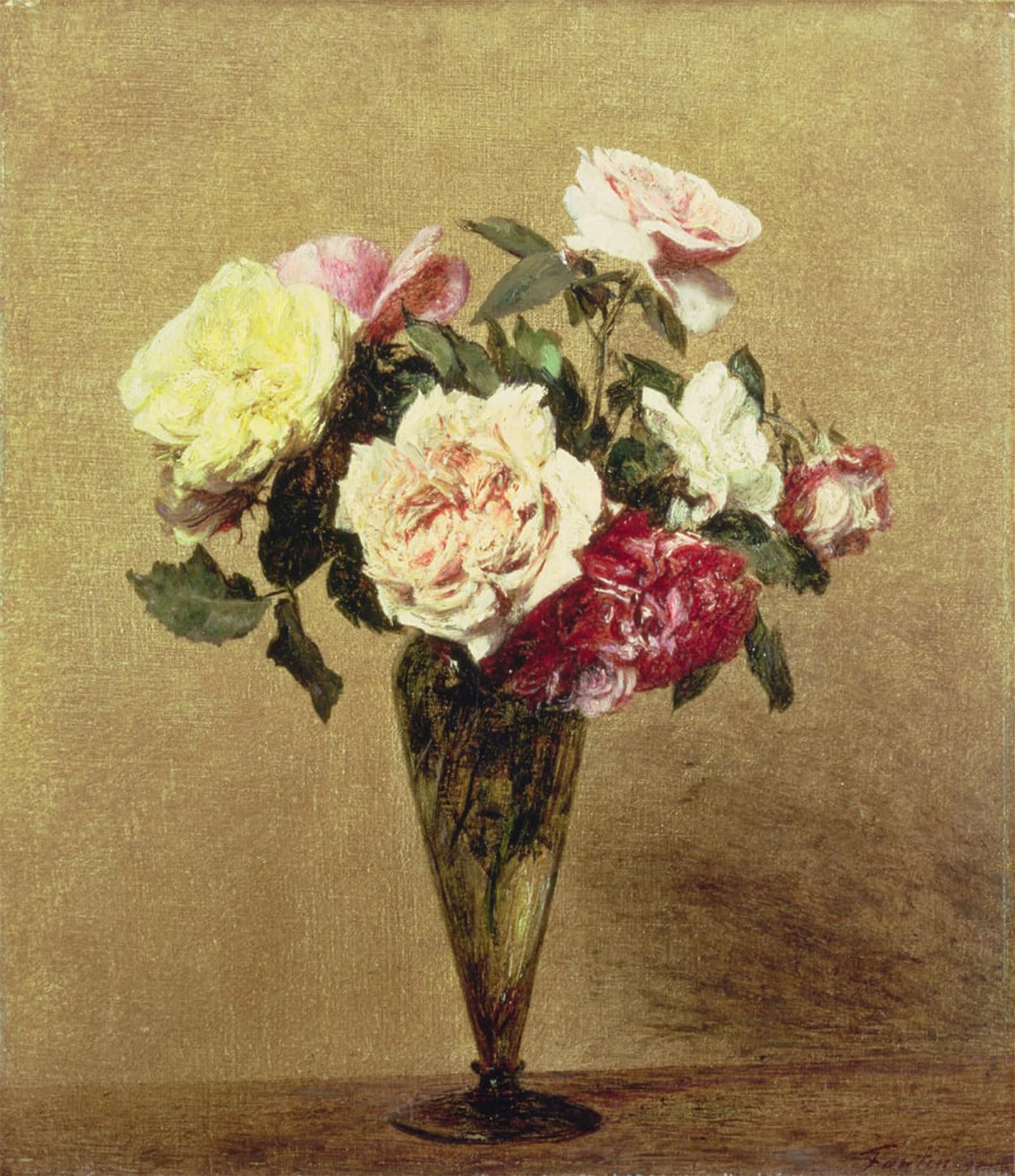 SERENDIPITP Retro Picture Poster Wall Art Pictures Painting Roses in a Vase by Ignace Henri Jean Fantin Latour Wall Art Canvas Print for Wall Decor 60x90cm