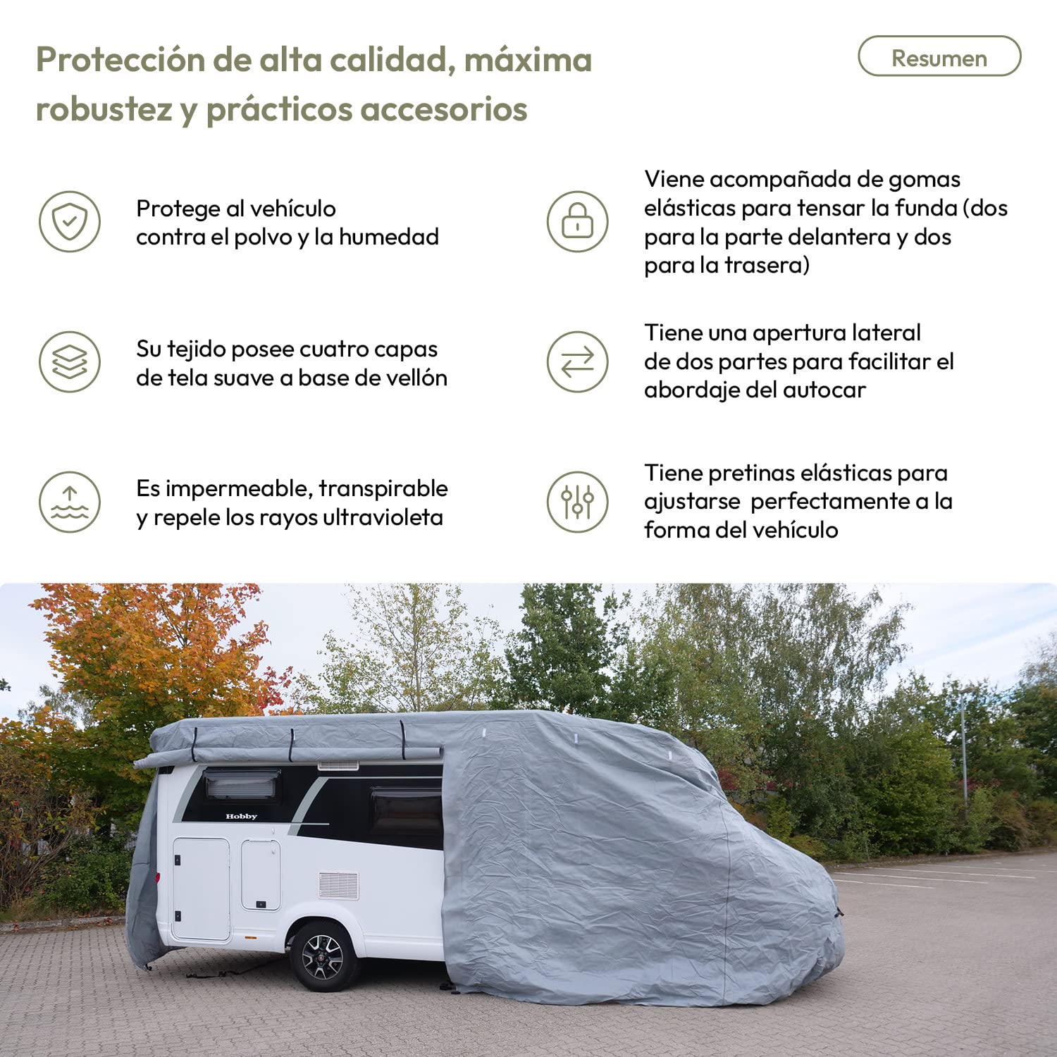 Funda Protectora para Autocaravana Cubierta Transpirable y Resistente a la Intemperie en Todas Las Estaciones del año (660 x 235 x 275 cm)