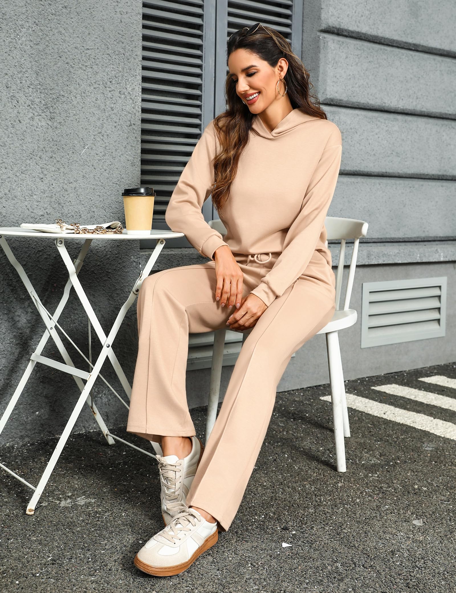 Totatuit Conjunto deportivo mujer elegante sudadera con capucha pantalón ancho con cordón cómodo estilo casual