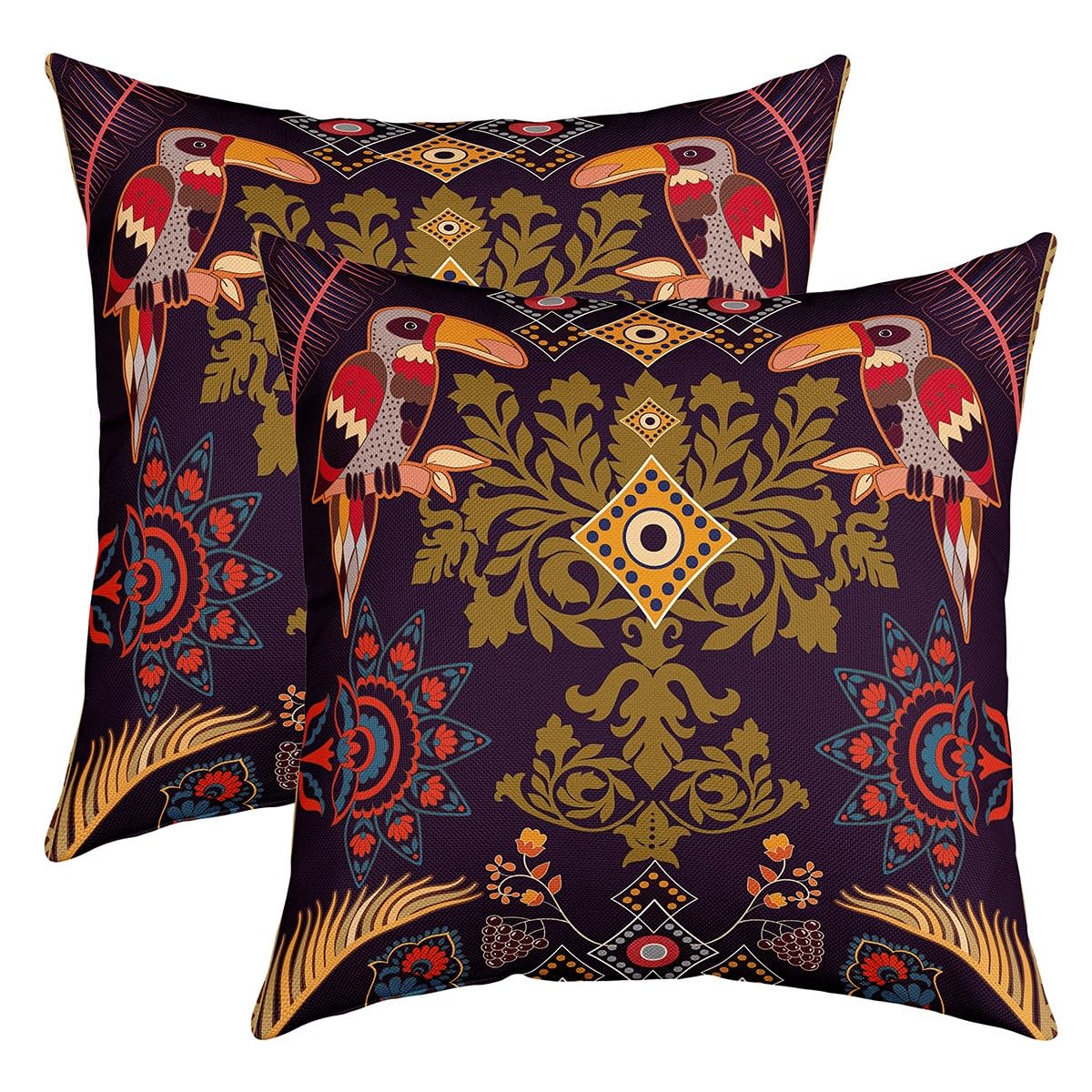 Taie d'oreiller oiseaux colores pour un salon boheme chaleureux