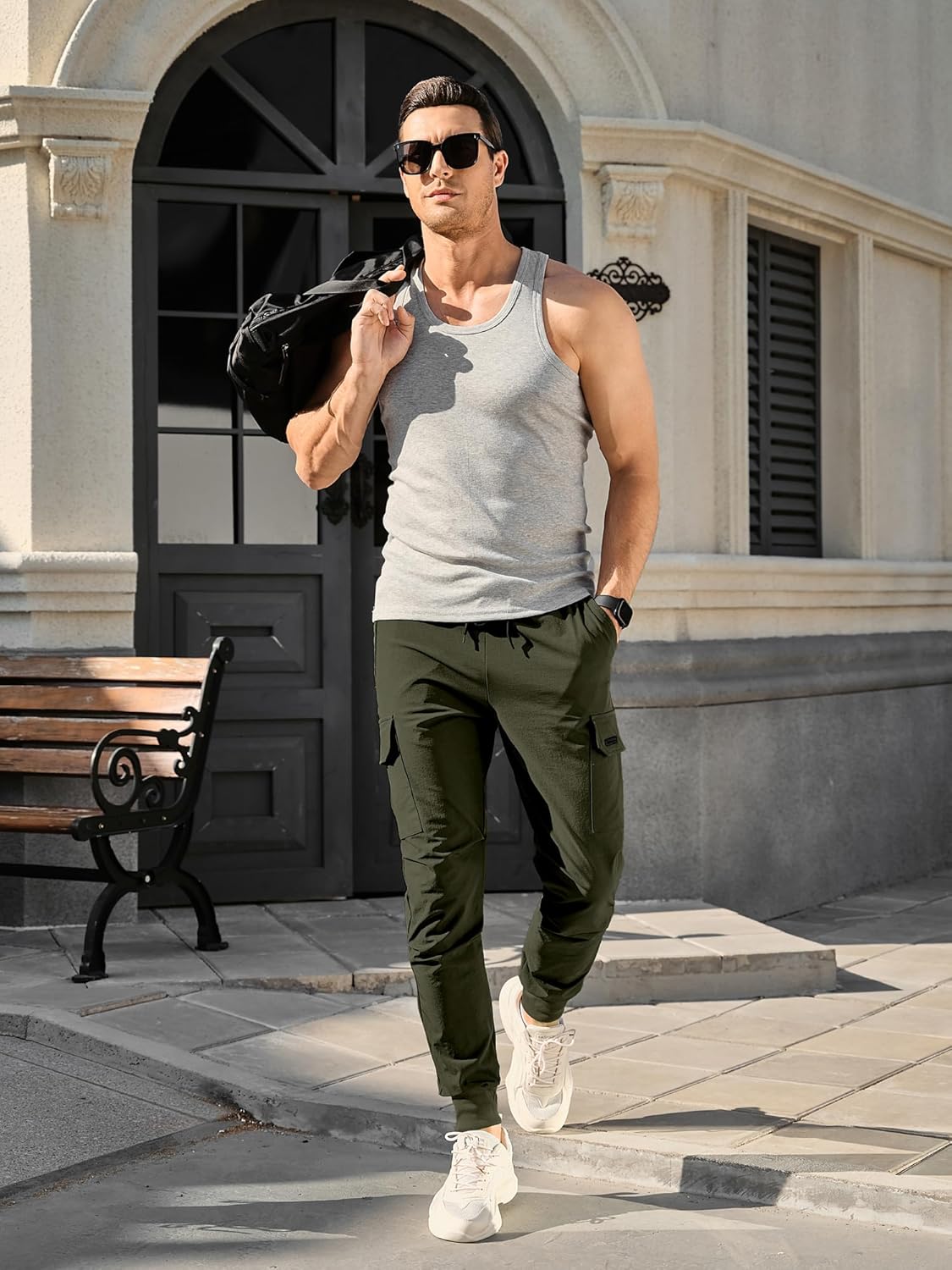 Comdecevis Men's Cargo Jogger Pants Stretch Sweatpants Slim Fit Tactical Pants with Zipper Pockets Casual Trousers - Image 2