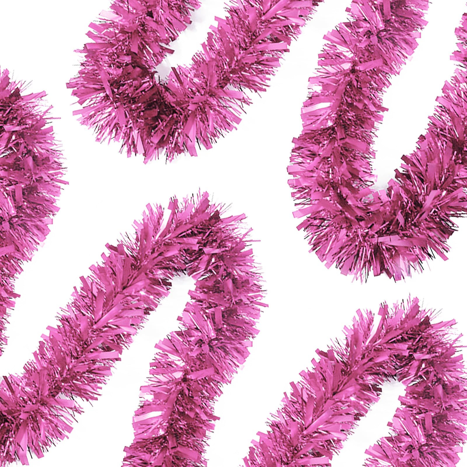 Guirnalda de oropel de Navidad rosa metálica de 50 pies para vacaciones