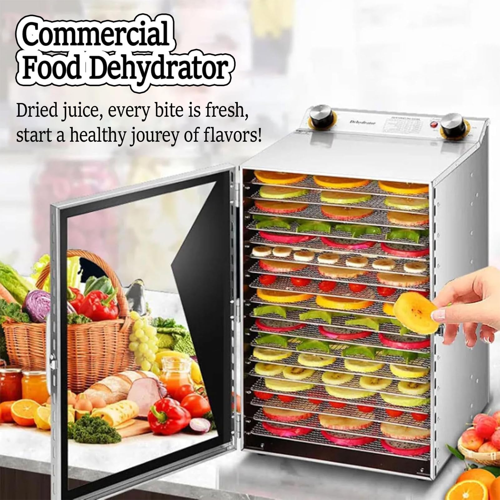 Deshidratador De Alimentos Comercial, Deshidratador De Carne Seca, Deshidratador De Alimentos De Acero Inoxidable, con Temporizador De 12 Horas, Temperatura De 30-90 °C C