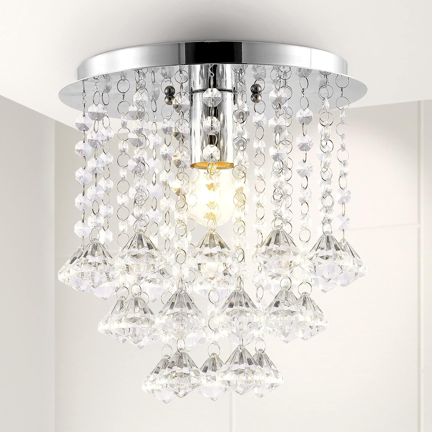 JONATHAN Y 9.88" Chrome 1-Light Iron and Acrylic Semi Flush Mount, Modern Glam Crystal Ceiling Light for Hallway Bedroom Bathroom, UL Listed, LED Bulb Included JYL9900A