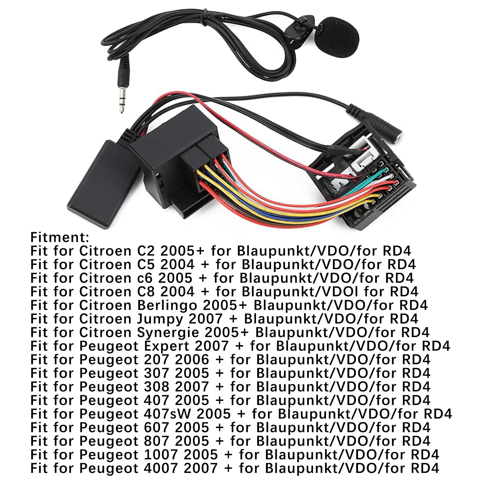 Flylin - Adattatore Bluetooth AUX per musica, cavo modulo AUX IN Bluetooth a 12 pin con microfono, microfono vivavoce compatibile con autoradio Volkswagen Skoda RCD210 RCD310 RCD510 RNS510