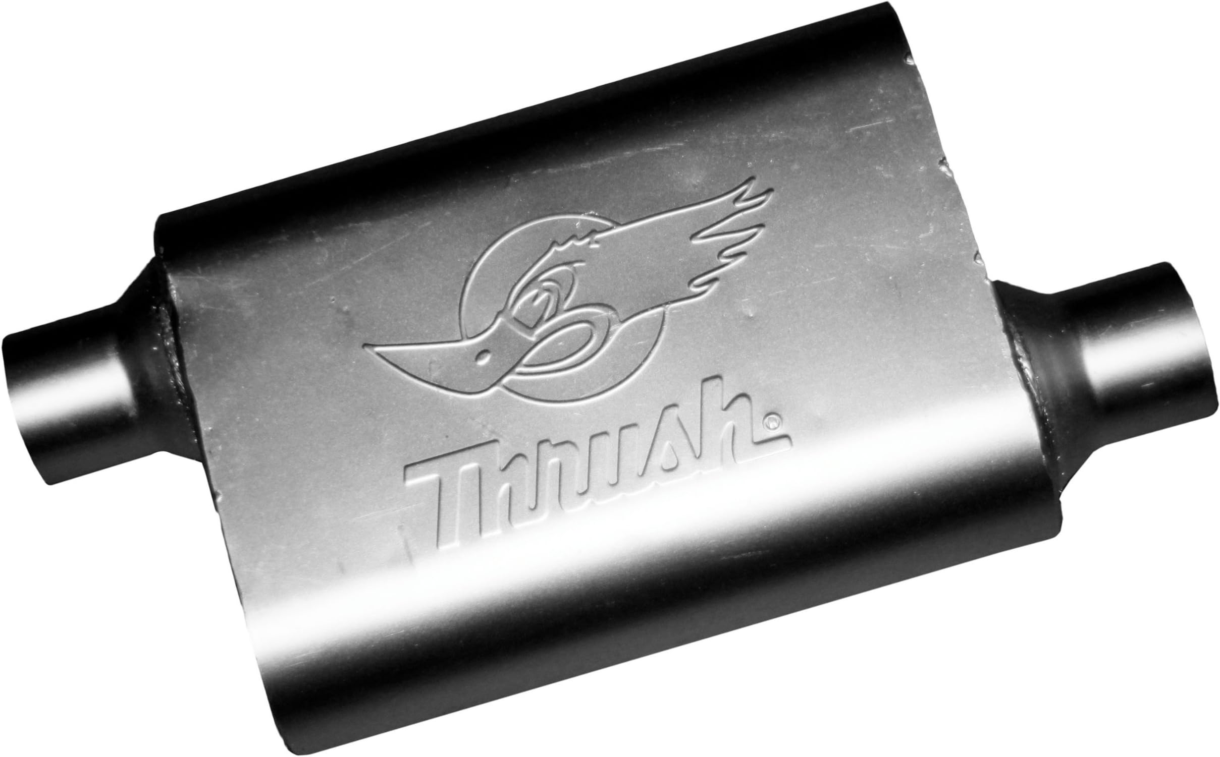 Thrush Muffler Deep Race Tone (Most Applications) Inlet 2.5 Pipe Connection Offset Outlet 2.5 Offset