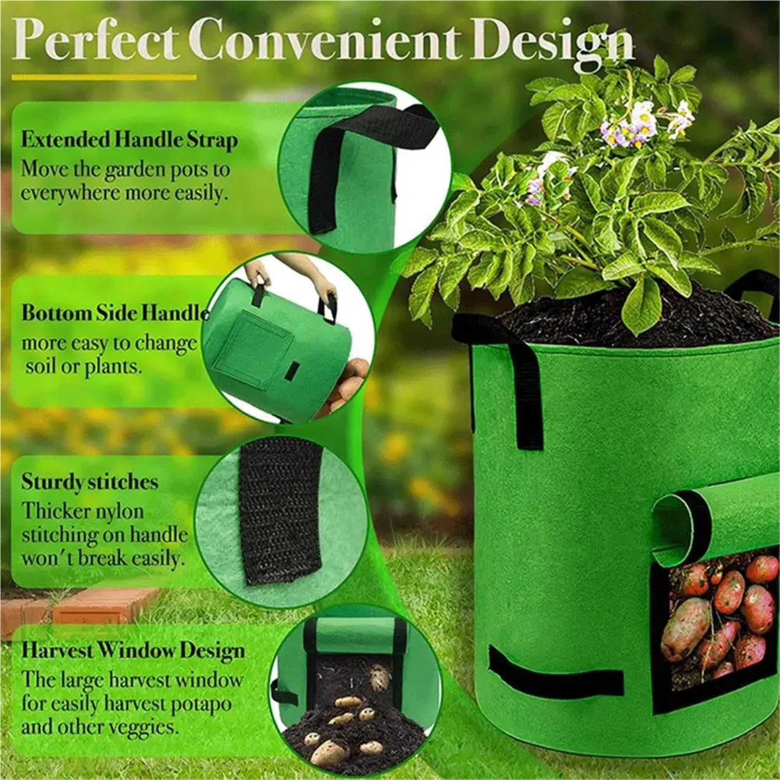 Sac Plantation Non Tissé Lot de 4 Sacs Plantation Pommes Terre colorés avec poignées renforcées, Robustes et réutilisables(15Gallon)