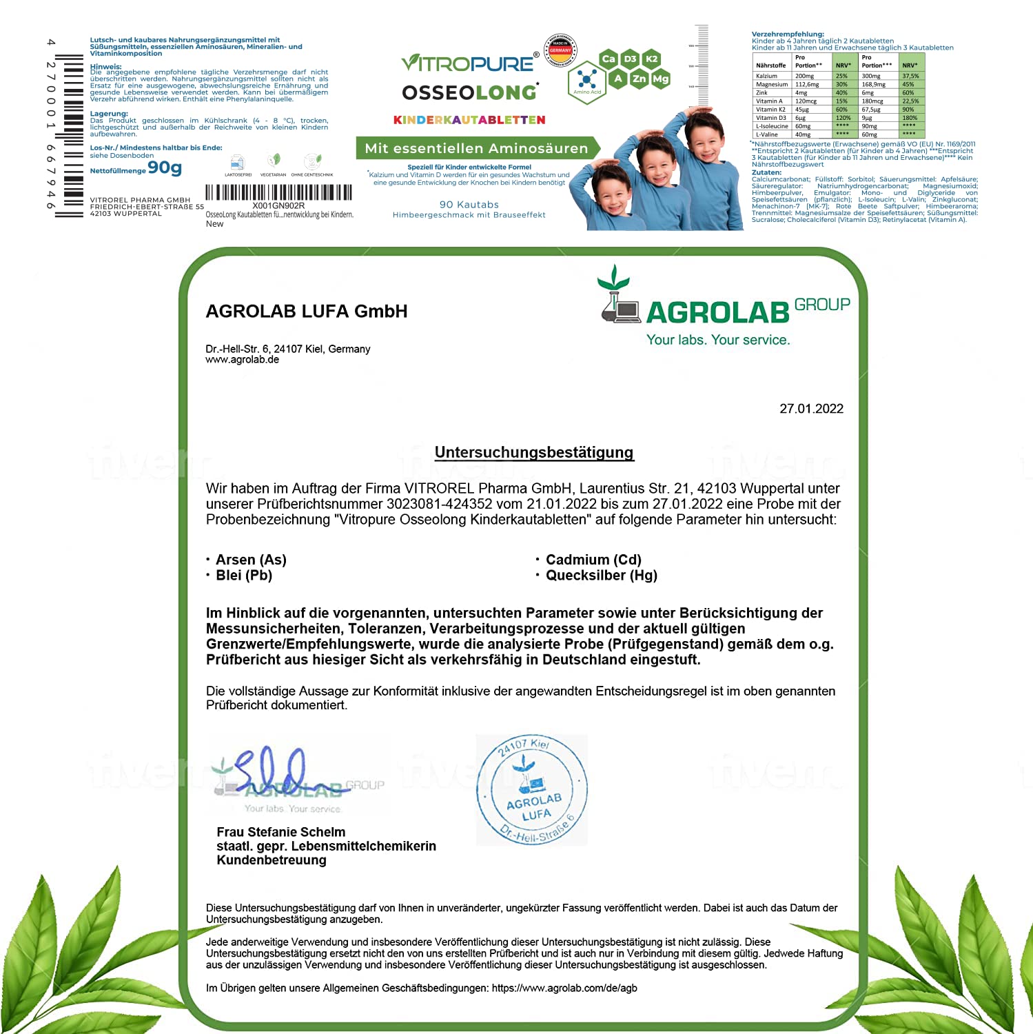 Comprimés à croquer OsseoLong® : Combinaison unique : Acides Aminés à Chaîne Ramifiée (BCAA), Calcium, Vitamine D3, Zinc et Magnésium pour le développement osseux.