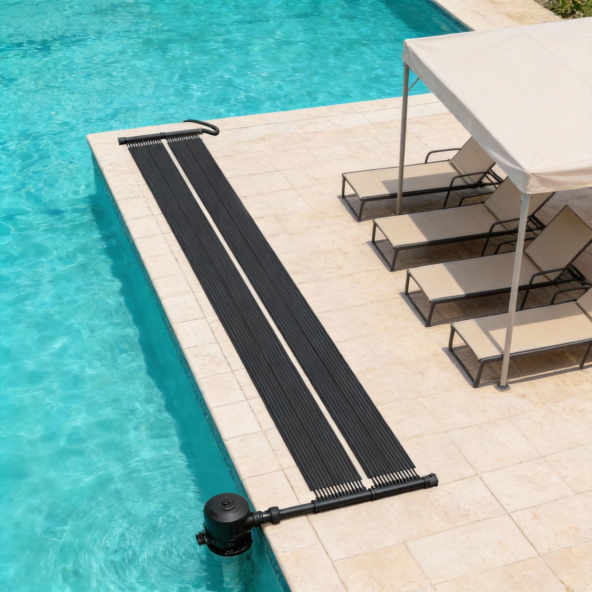 AufuN Panneau solaire de piscine 600 x 140 cm, chauffage solaire pour piscine et piscine, plastique résistant aux UV, extensible à volonté, tapis solaire d'eau chaude pour chauffage respectueux de