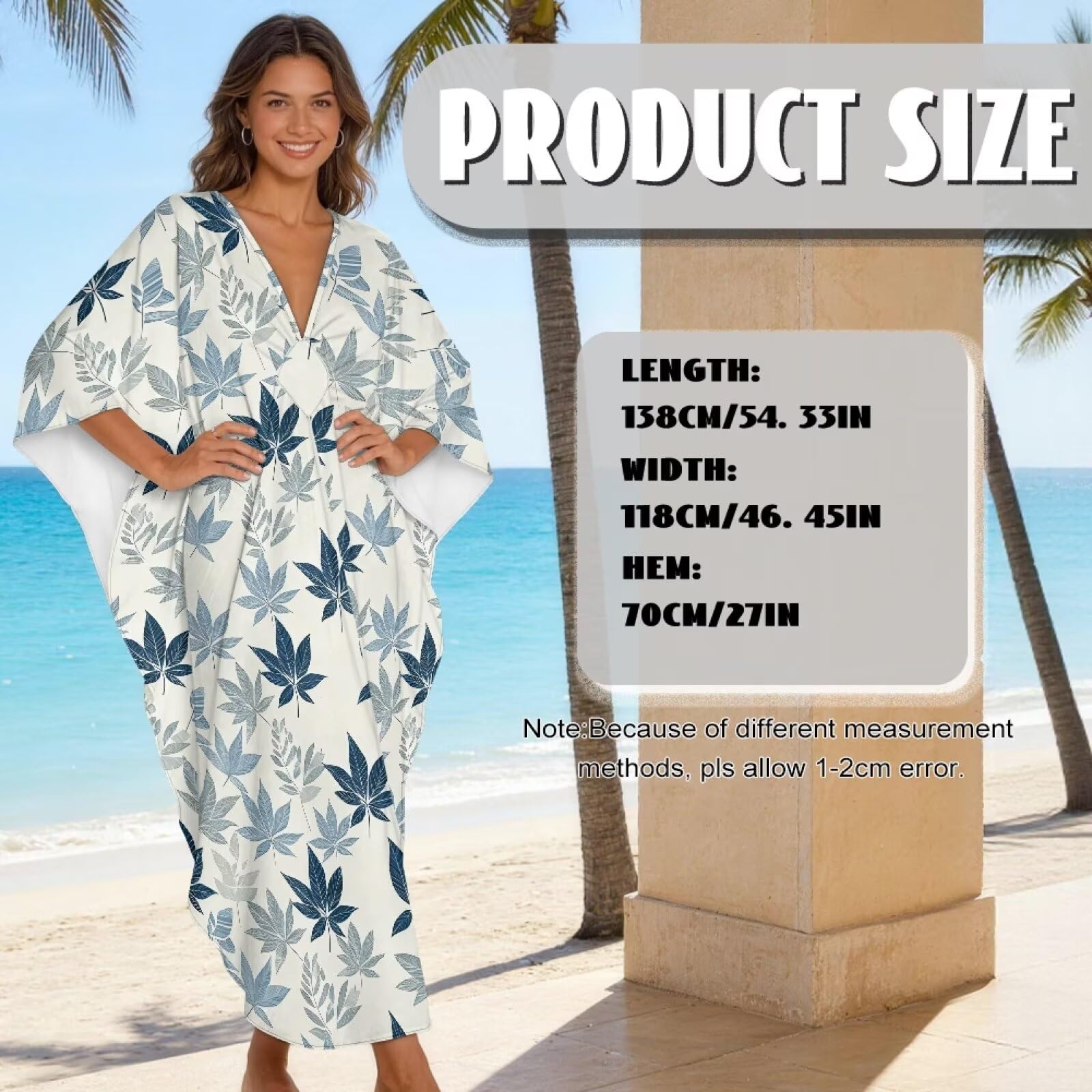 Xoenoiee Damska sukienka plażowa typu kaftan plus size dekolt w serek rękaw nietoperz strój kąpielowy okrycie zwiewna sukienka kaftanowa na basen, rejs